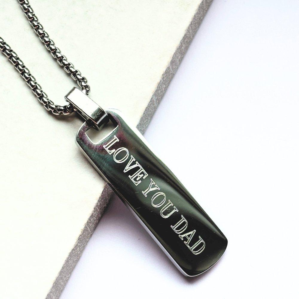 Silver - Aye Do Gifts - Love You Dad - Mens Long Bar Medium Chain Necklace - 1