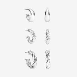 Mood Silver Polished Twist Hoop Earrings - Pack of 3