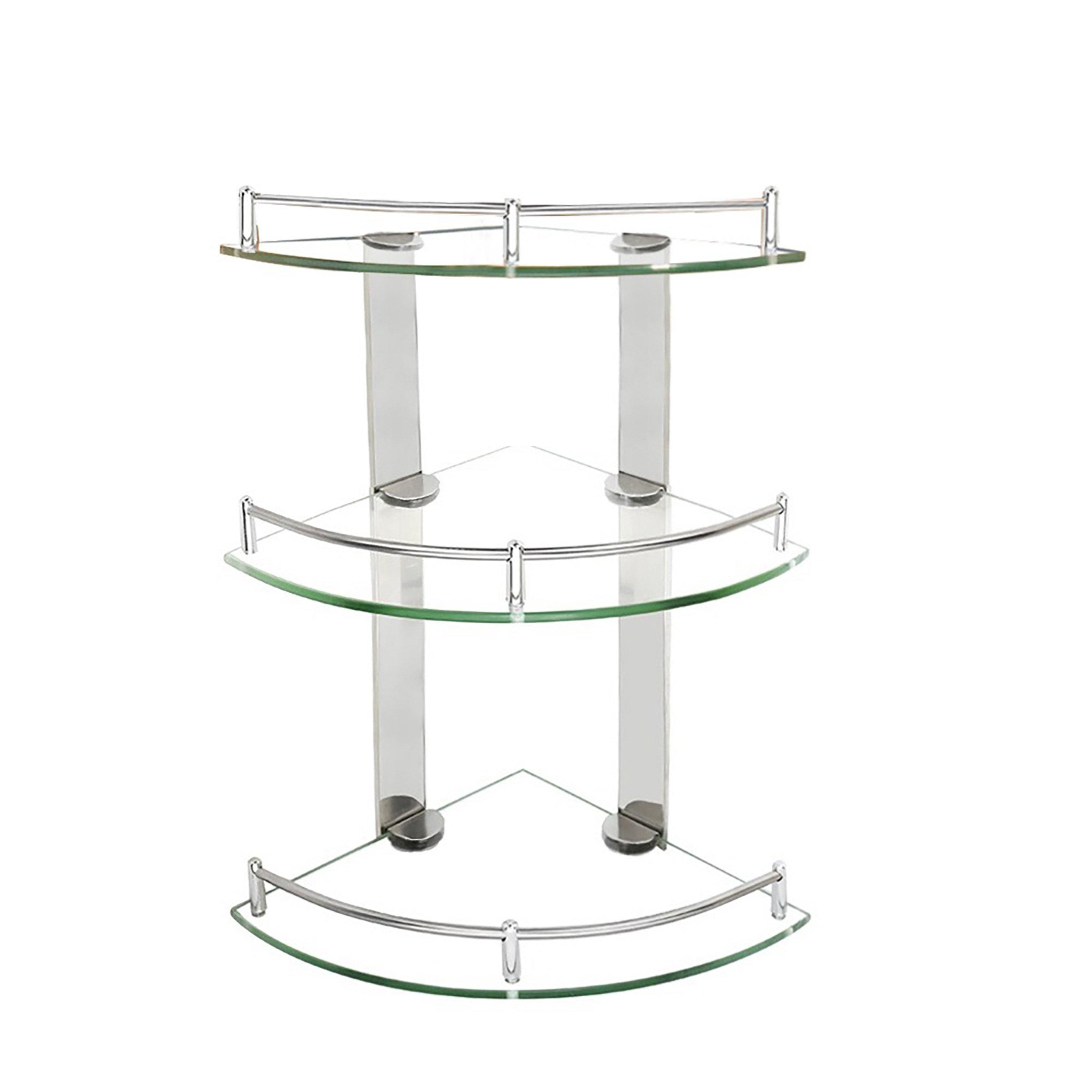 Silver - LIFE IDEAS - 3-Tier Tempered Glass Bathroom Corner Shelf 24cm