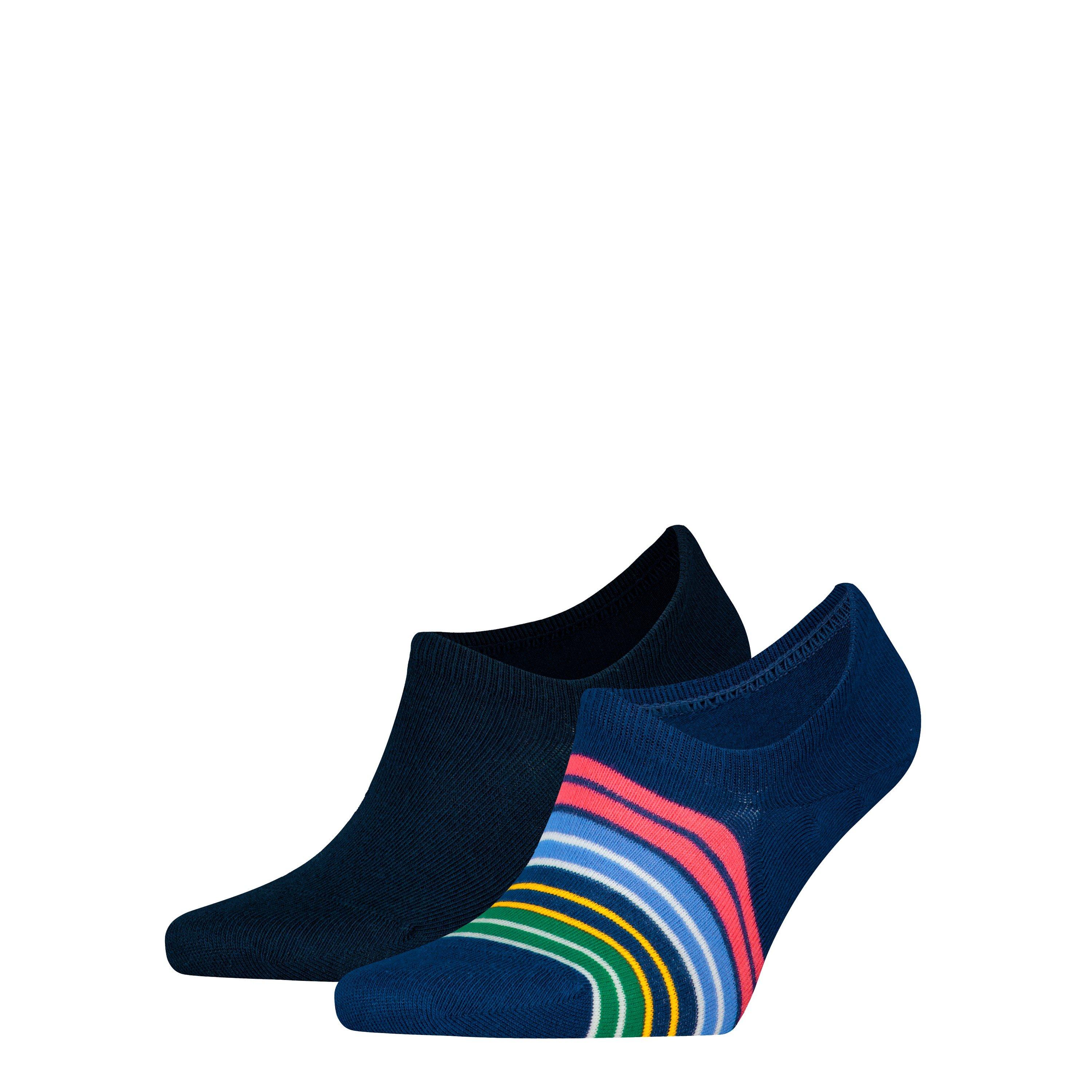 Blue/Navy Combo - Tommy Hilfiger - Men's Striped Invisible Socks - 1