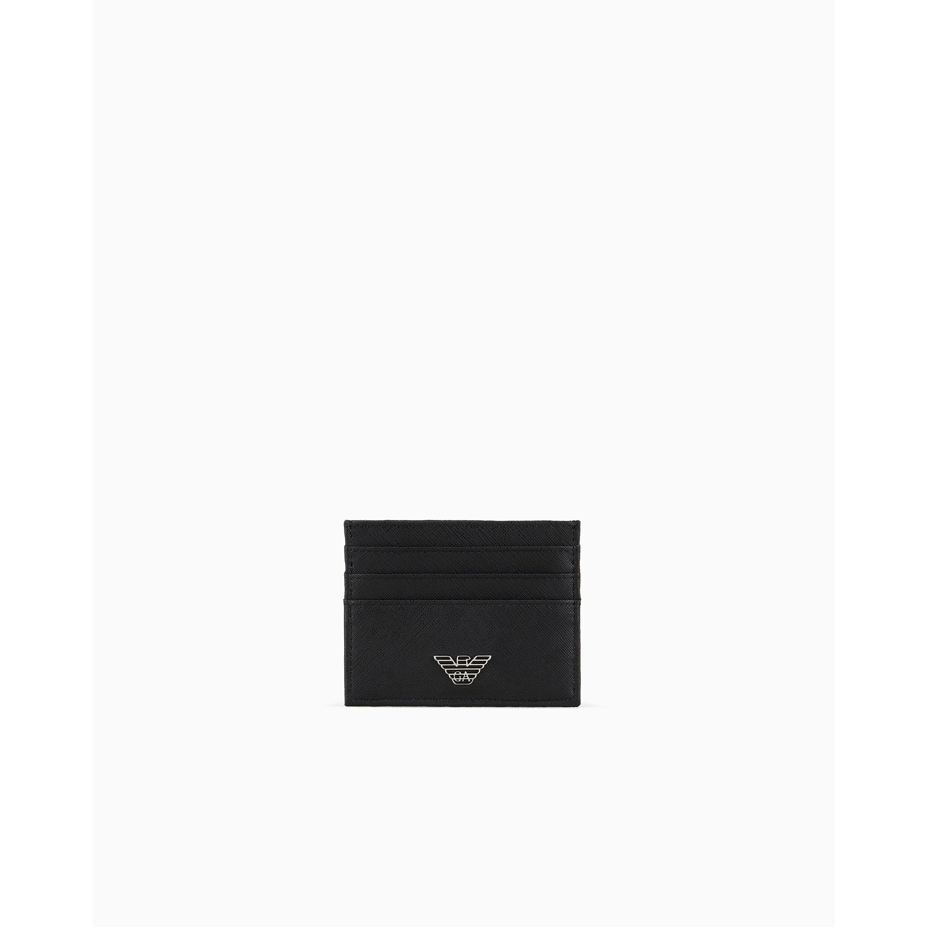 Emporio Armani Men's Saffiano Leather Eagle Badge Card Holder - Black 81072