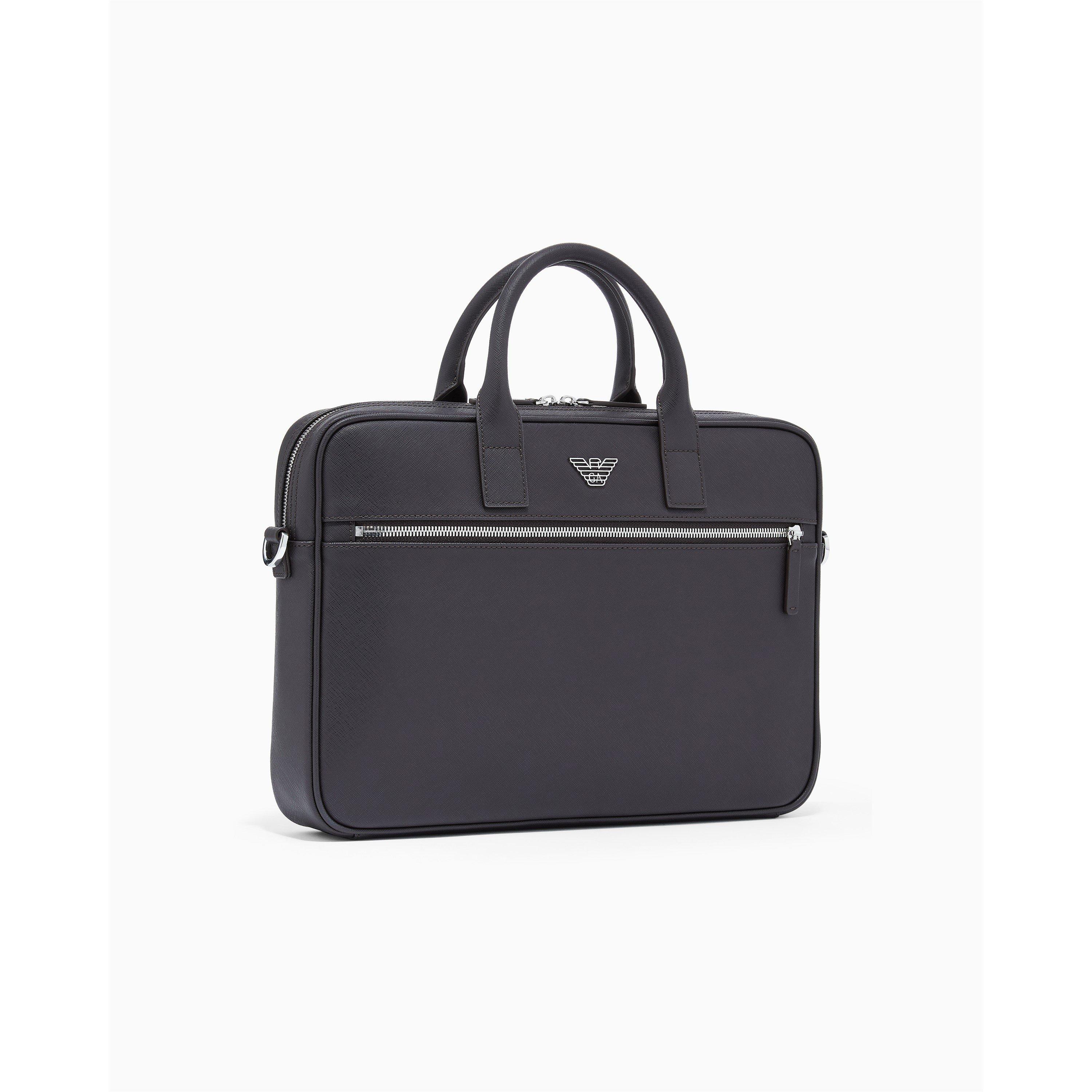 Emporio Armani Men's Ebony Ub104 Regenerated Saffiano Leather Business Bag