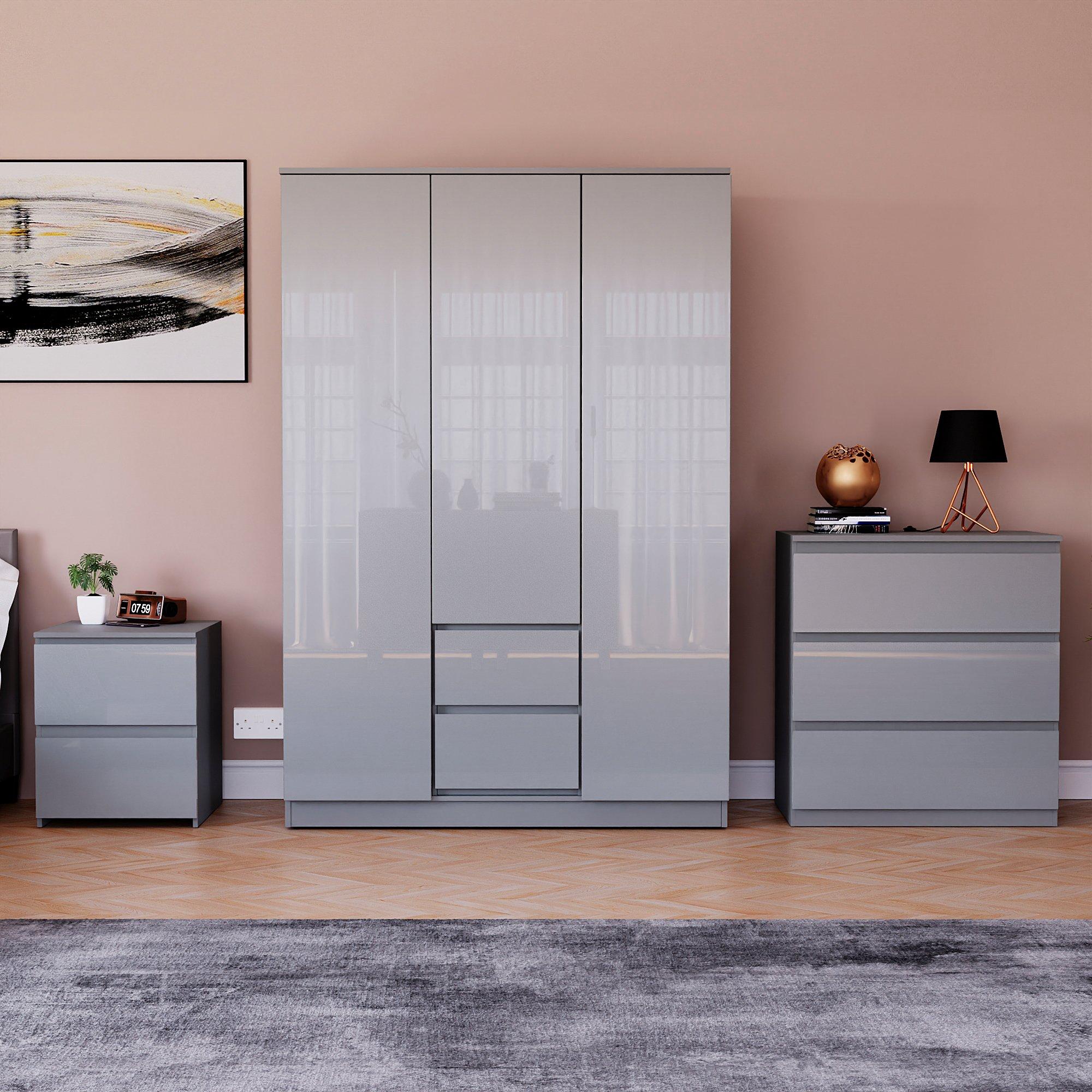 Grey - Lassic - Vida Designs Glinton Gloss 3 Piece Bedroom Set 6 - 3