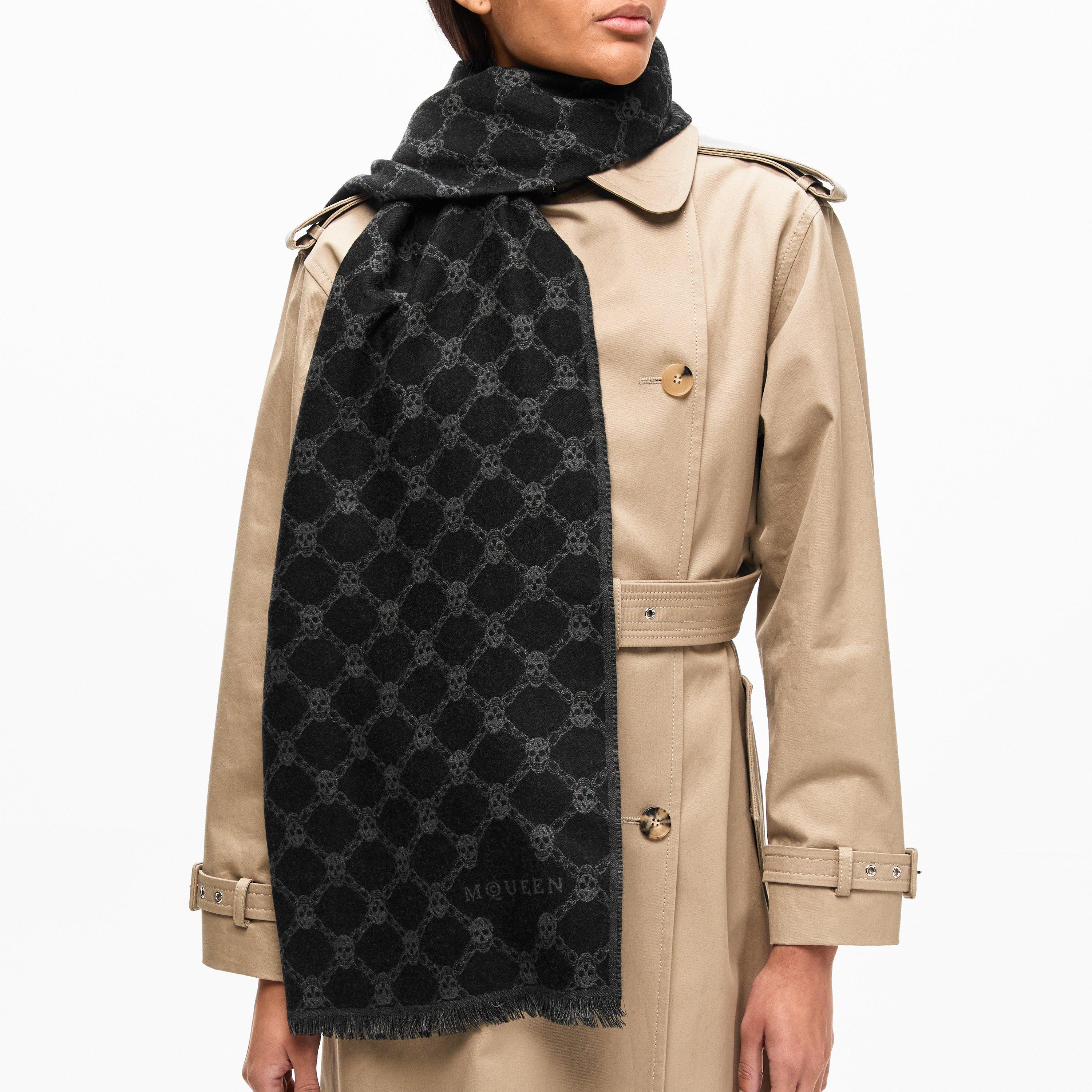 Black/Grey - Alexander McQueen - Women's Alex Chain Skull Lightweight Scarf - 2