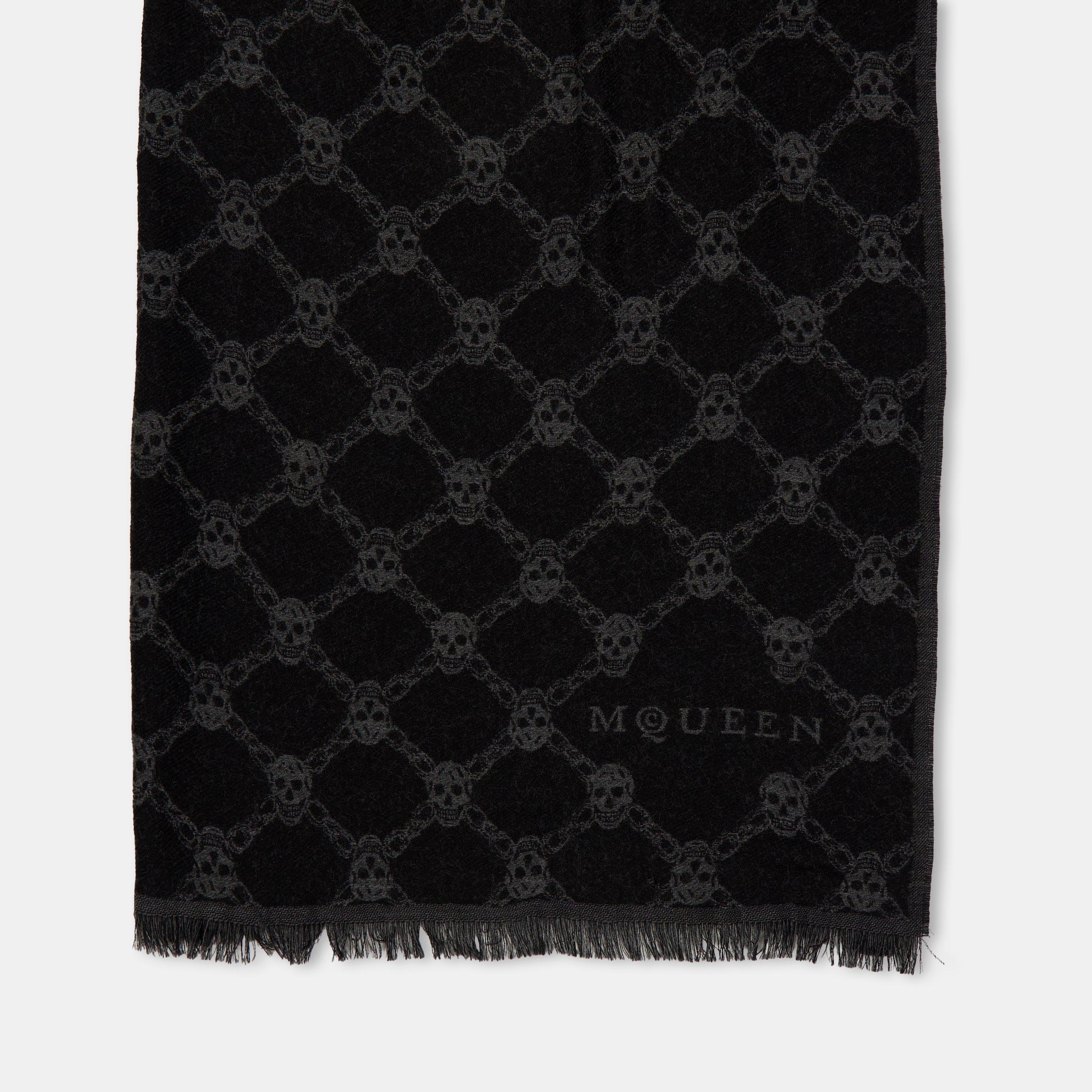 Black/Grey - Alexander McQueen - Women's Alex Chain Skull Lightweight Scarf - 2