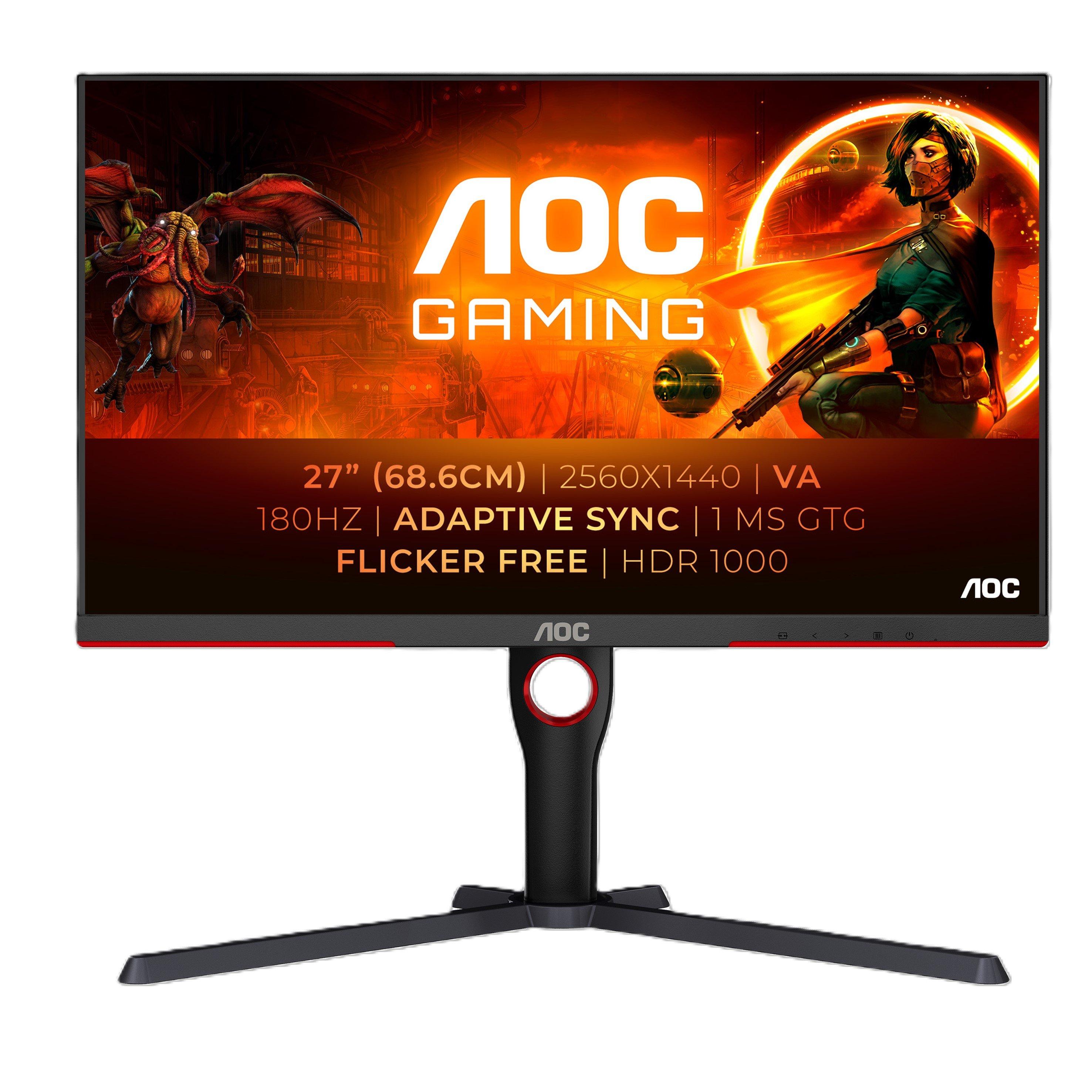 Black - AOC - Q27G3XMN/BK 27 Inch 180Hz QHD Mini LED Gaming Monitor - 1