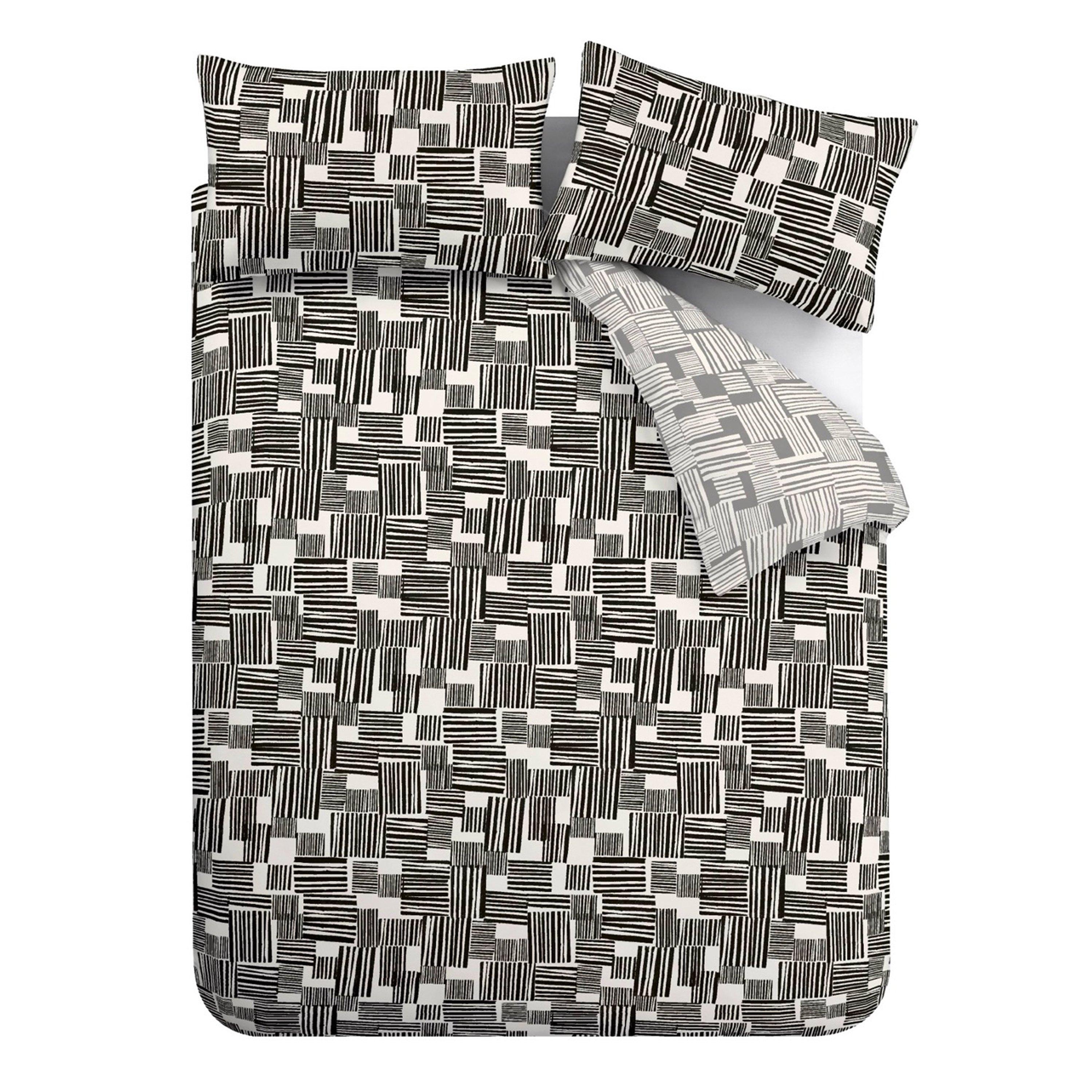Black - Catherine Lansfield - Blocks Reversible Duvet Cover Set - 5
