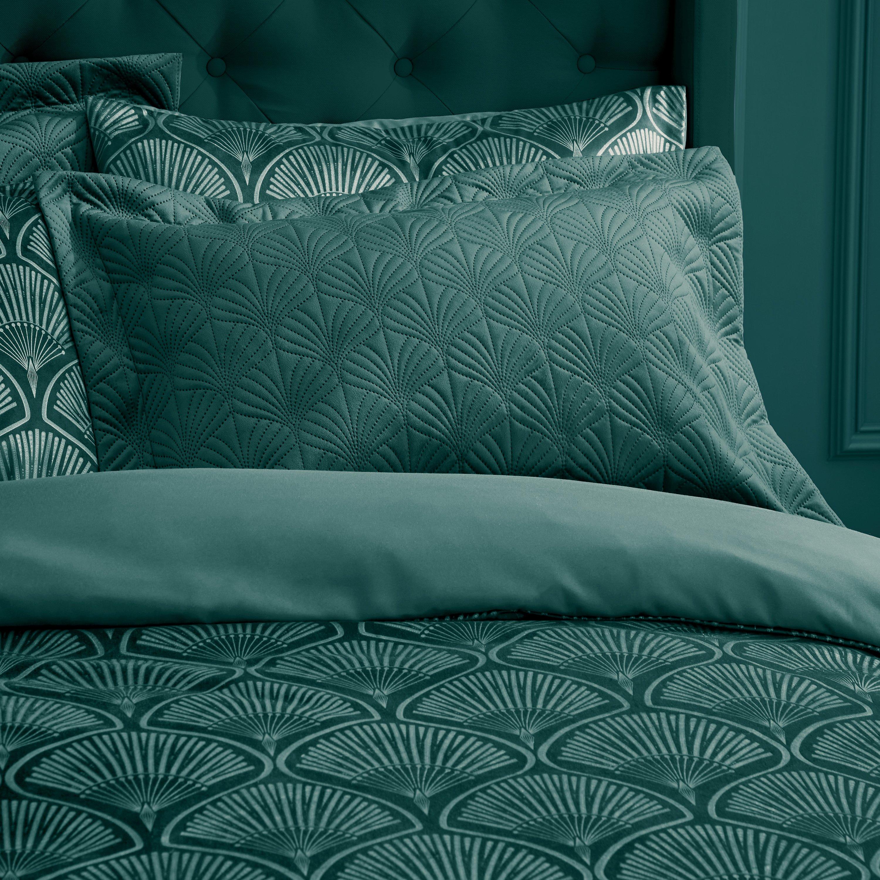 Catherine Lansfield  Art Deco Pearl Quilted Pillow Sham Pair - Teal Green - Pillowsham