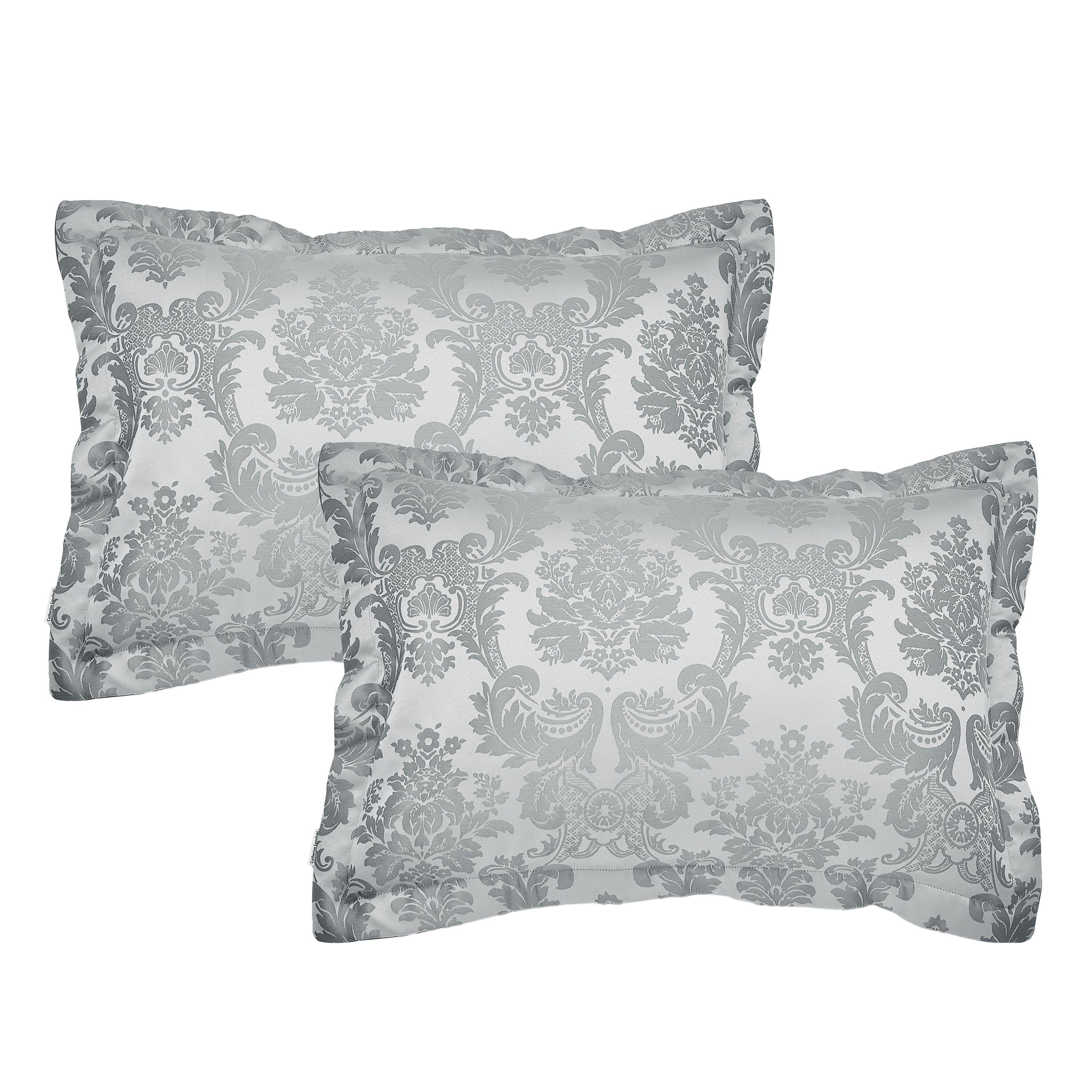 Silver Grey - Catherine Lansfield - Damask Jacquard Quilted Pillow sham Pair - 3