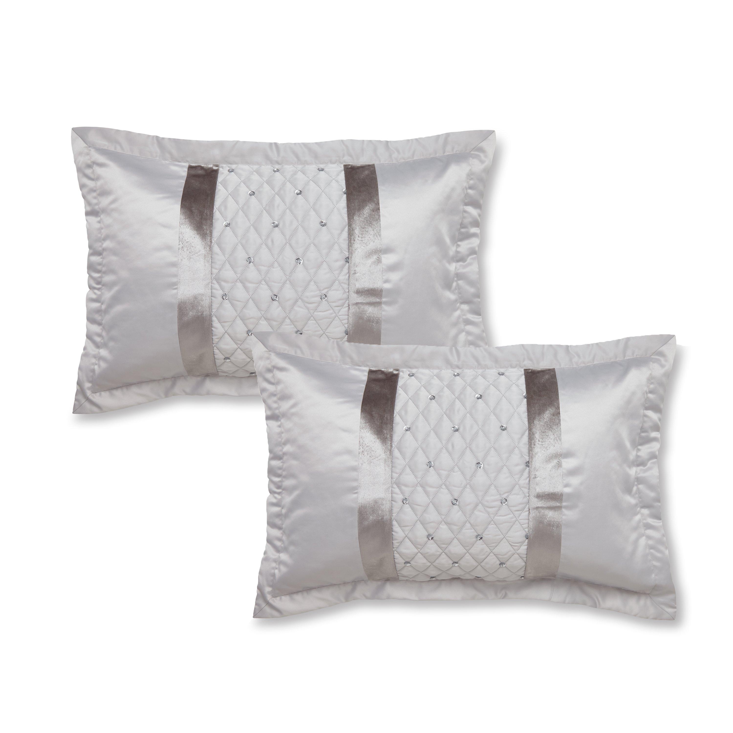Silver Grey - Catherine Lansfield - Sequin Cluster Quilted Pillow sham Pair - 4