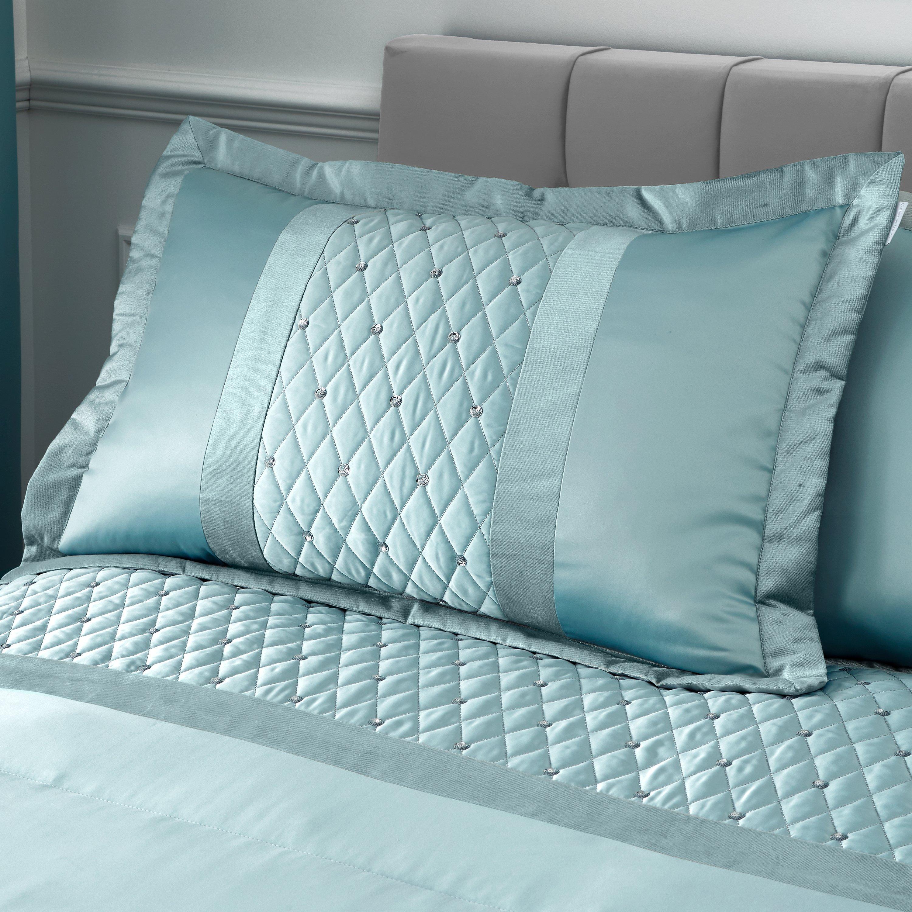 Catherine Lansfield Sequin Cluster Quilted Pillow sham Pillowcase Pair Duck Egg Blue - Image 7