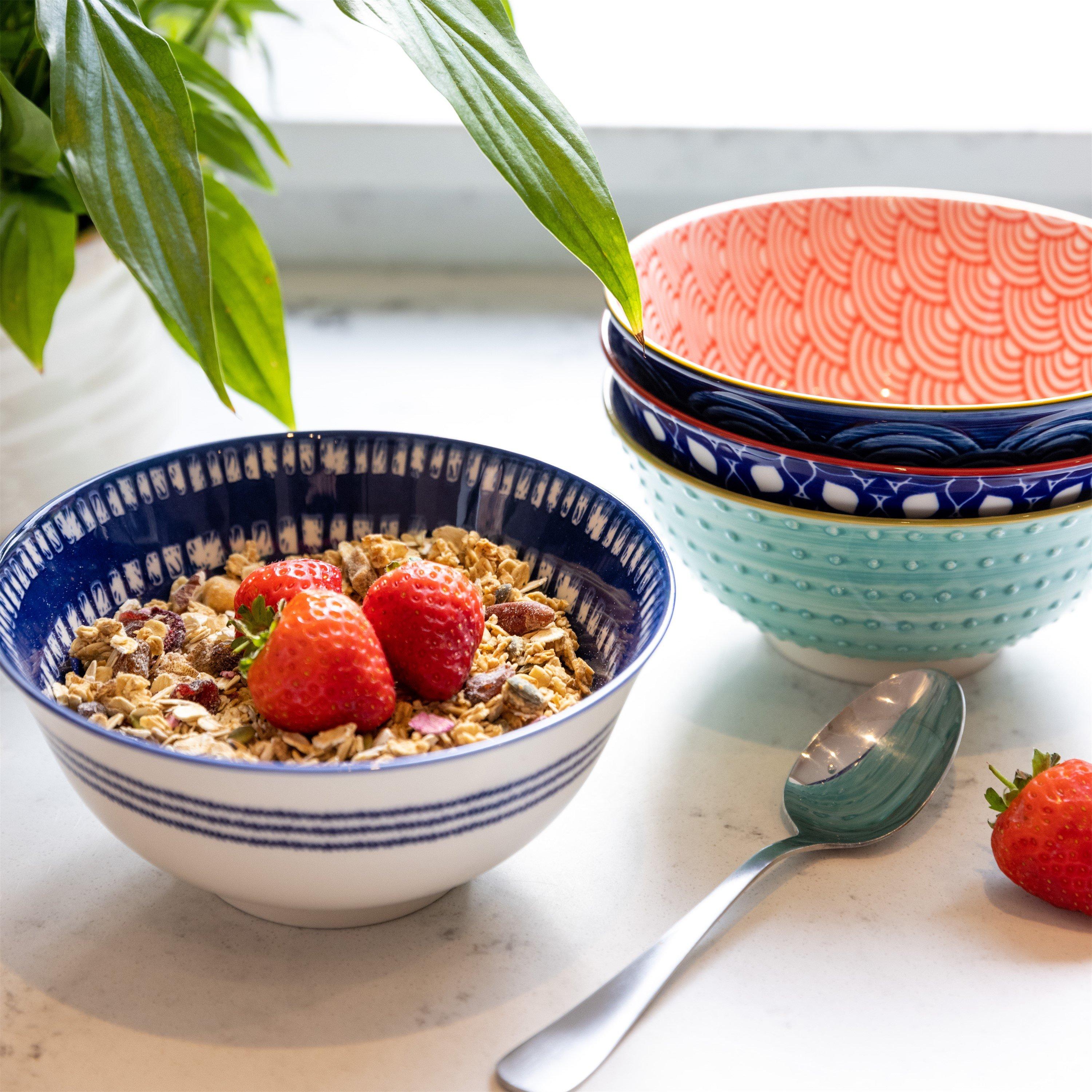 Blue - KitchenCraft - KitchenCraft 4-Piece Ceramic Cereal - Dessert Bowl - 3