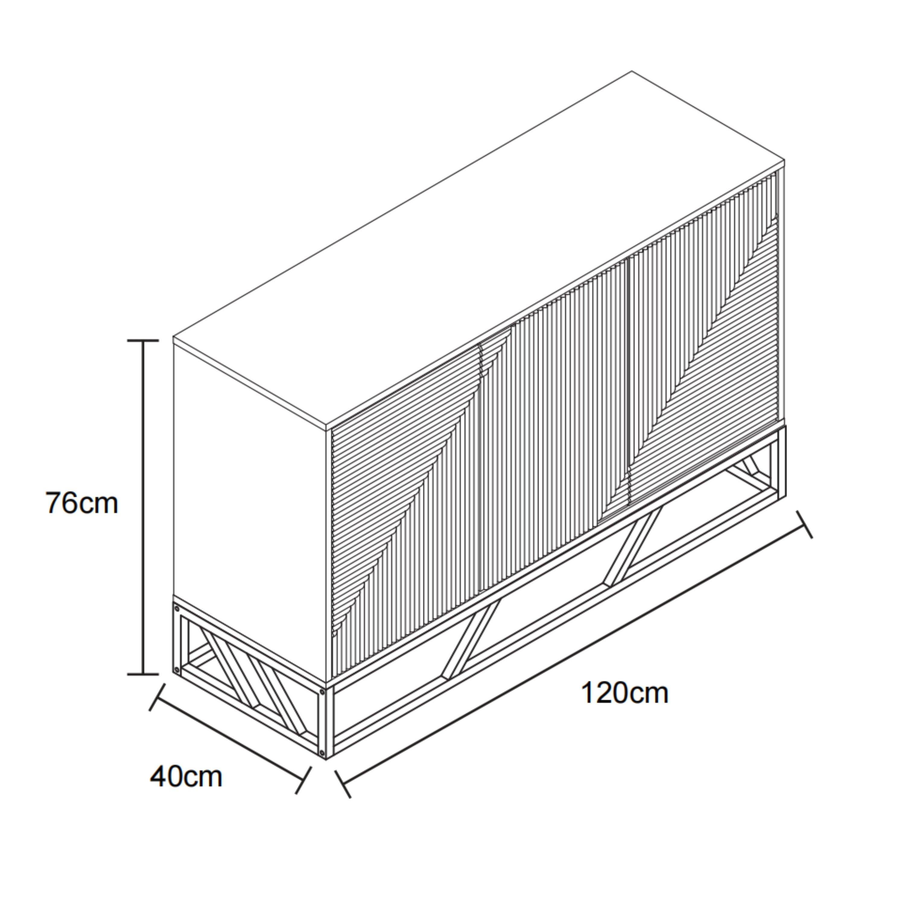 Brown - Biba - Grooved Oak Colour Wooden Sideboard 3 Doors - 5