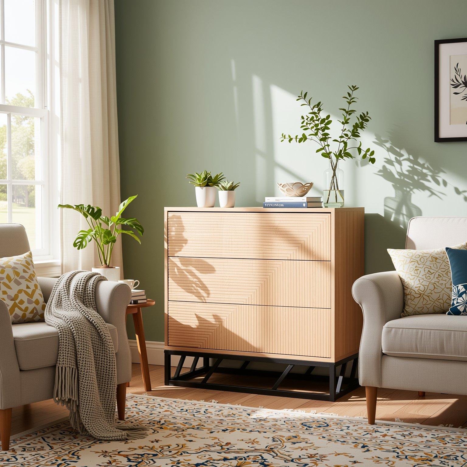 Brun - Biba - Mabel Grooved Oak Colour Wooden Chest of 3 Drawers - 1