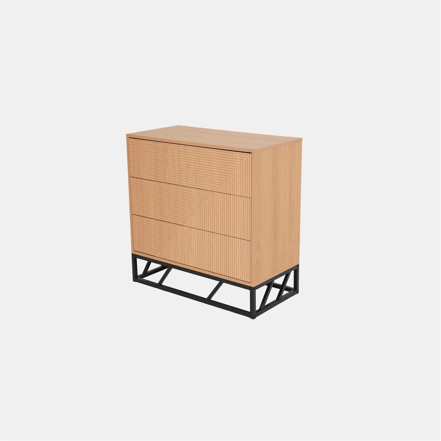 Castanho - Biba - Grooved Oak Colour Wooden Chest of 3 Drawers - 4