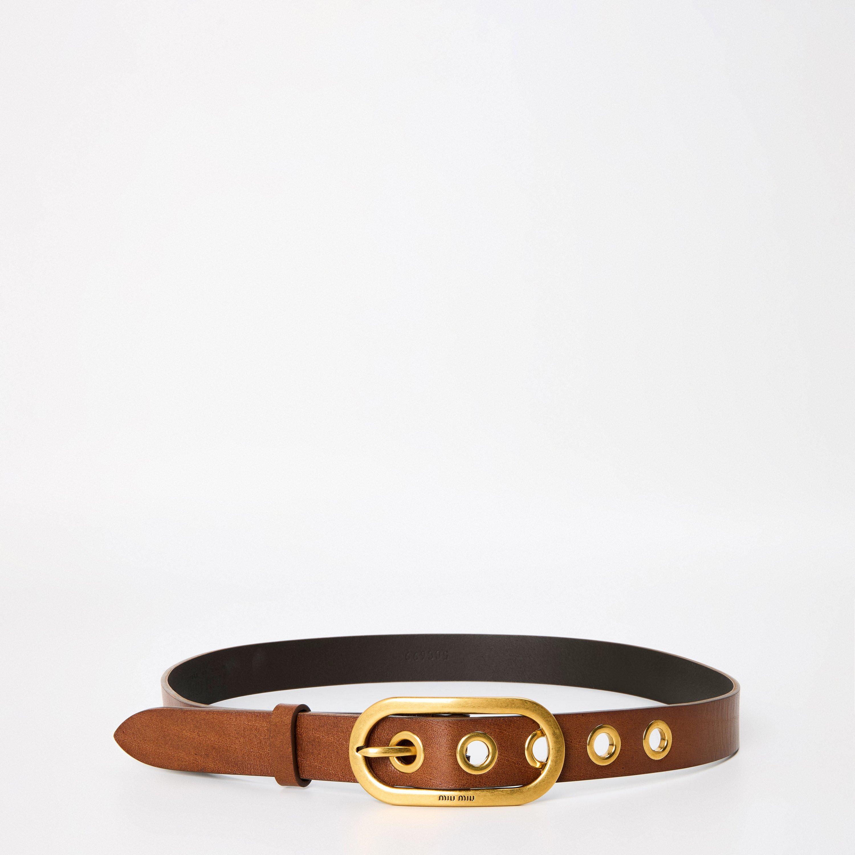 Cognac - Miu Miu - Women's Vintage Ringlet Leather Belt - 1