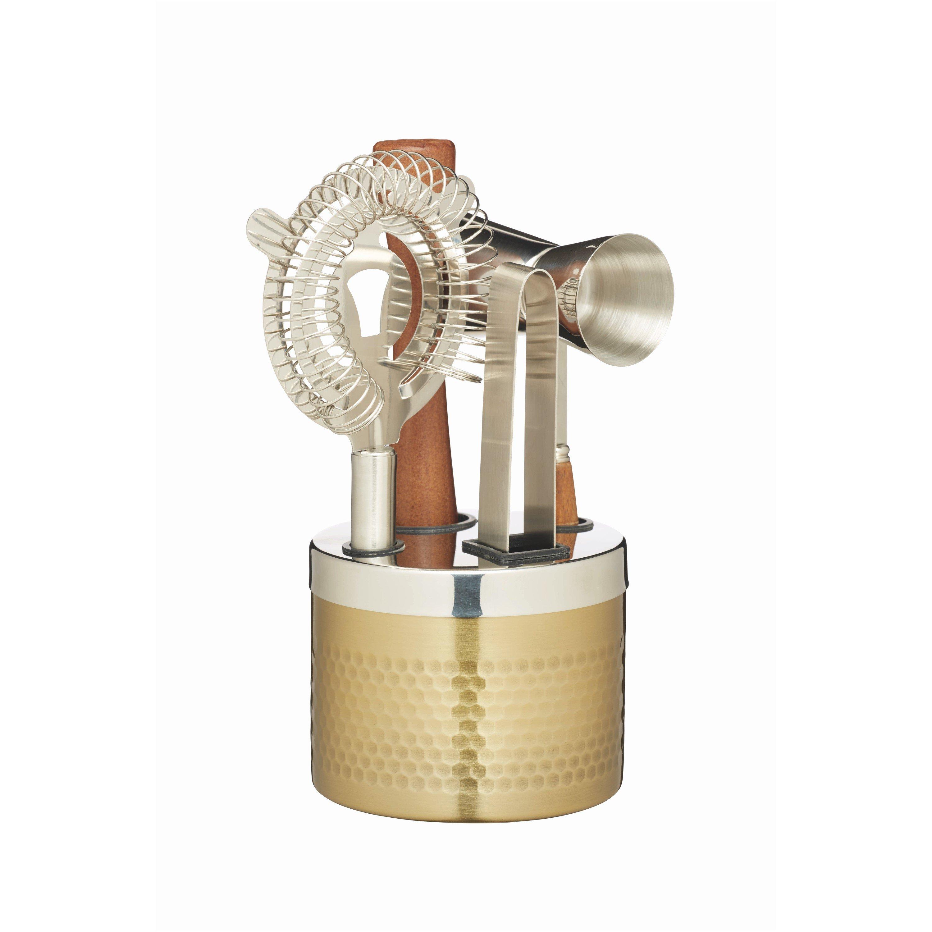 Gold - BarCraft - BarCraft Five Piece Hammered Brass Finish Cocktail - 1