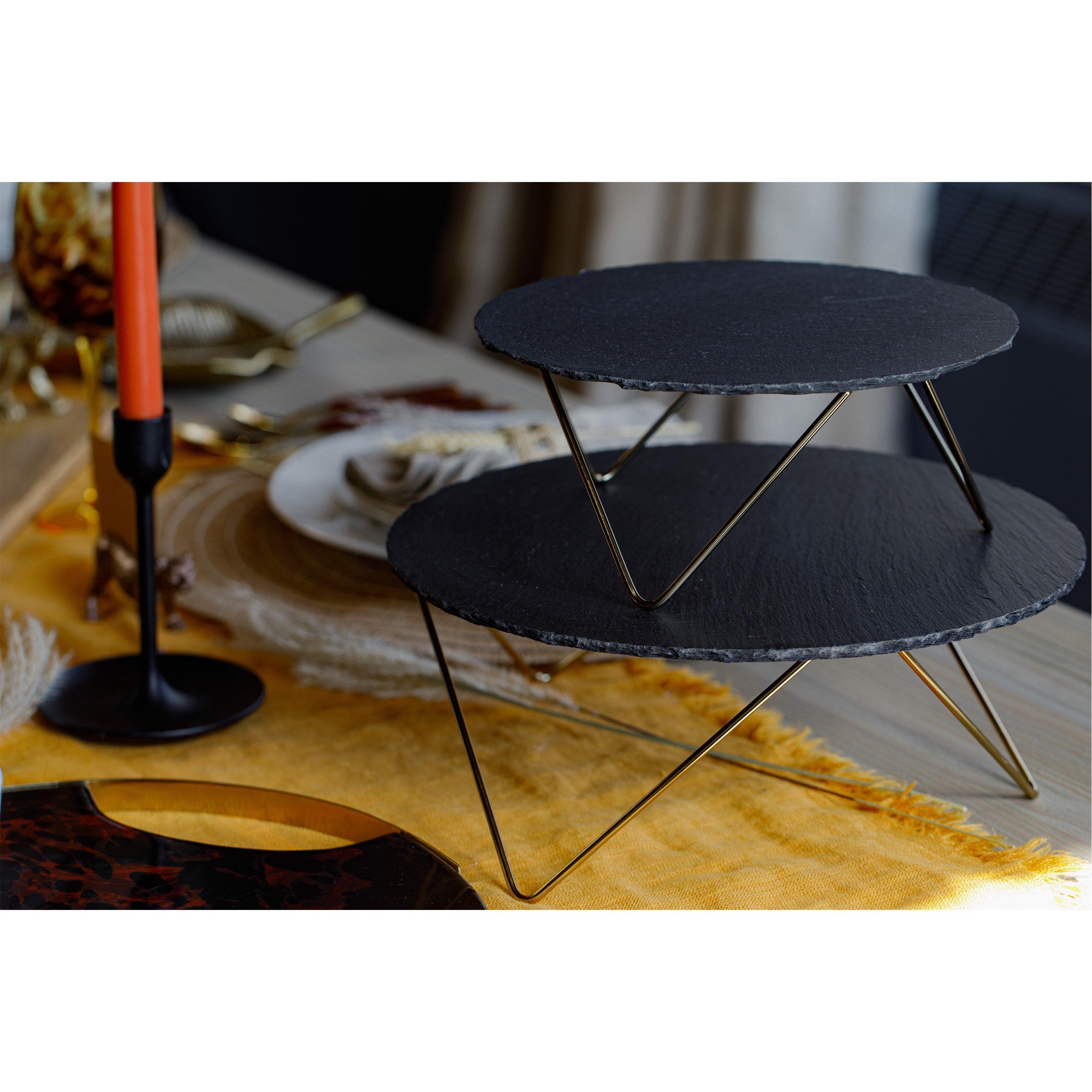 Black - Artesa - Tiered Serving Stand 2 Slate Platters - 2