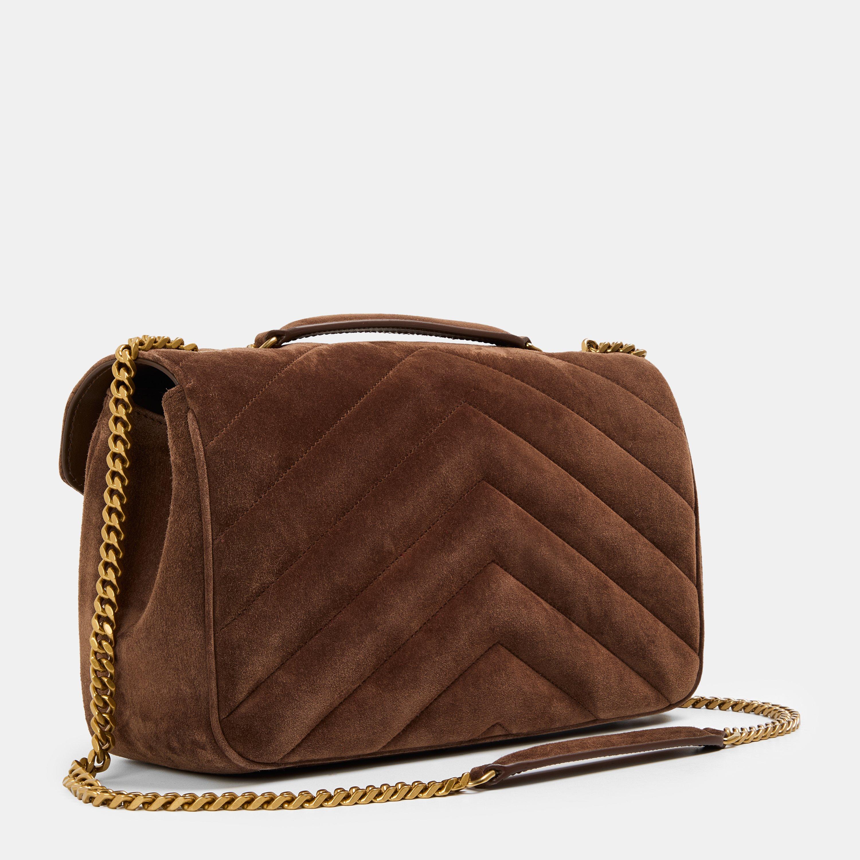 Bark Brown - Saint Laurent - Women's Suede Md Lou Shoulder Bag - 2