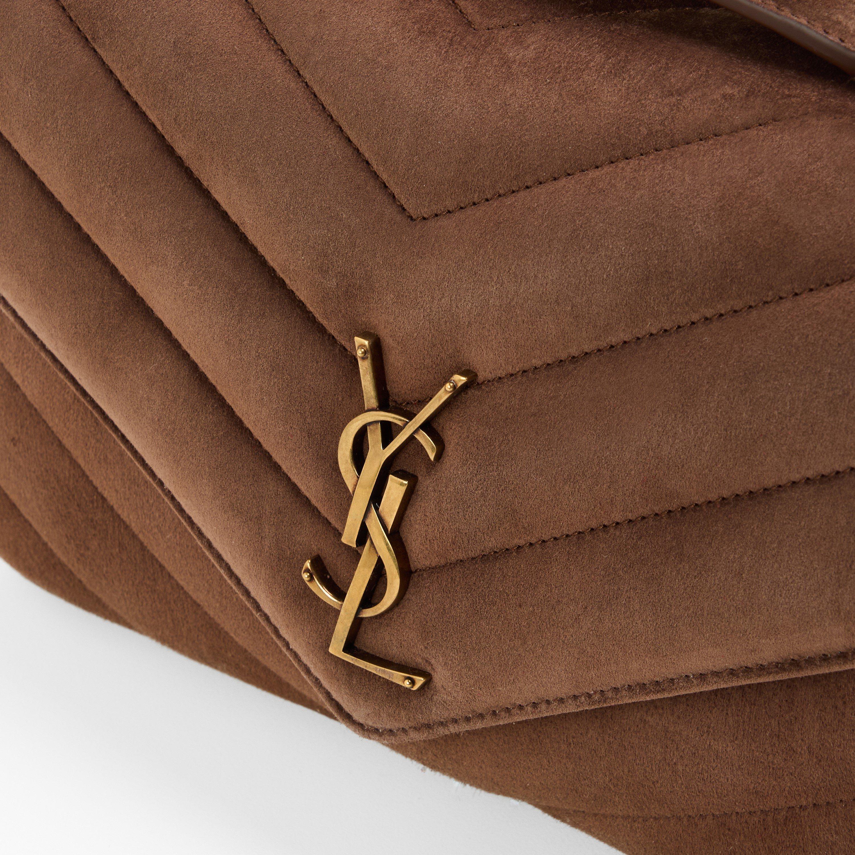 Bark Brown - Saint Laurent - Women's Suede Md Lou Shoulder Bag - 4