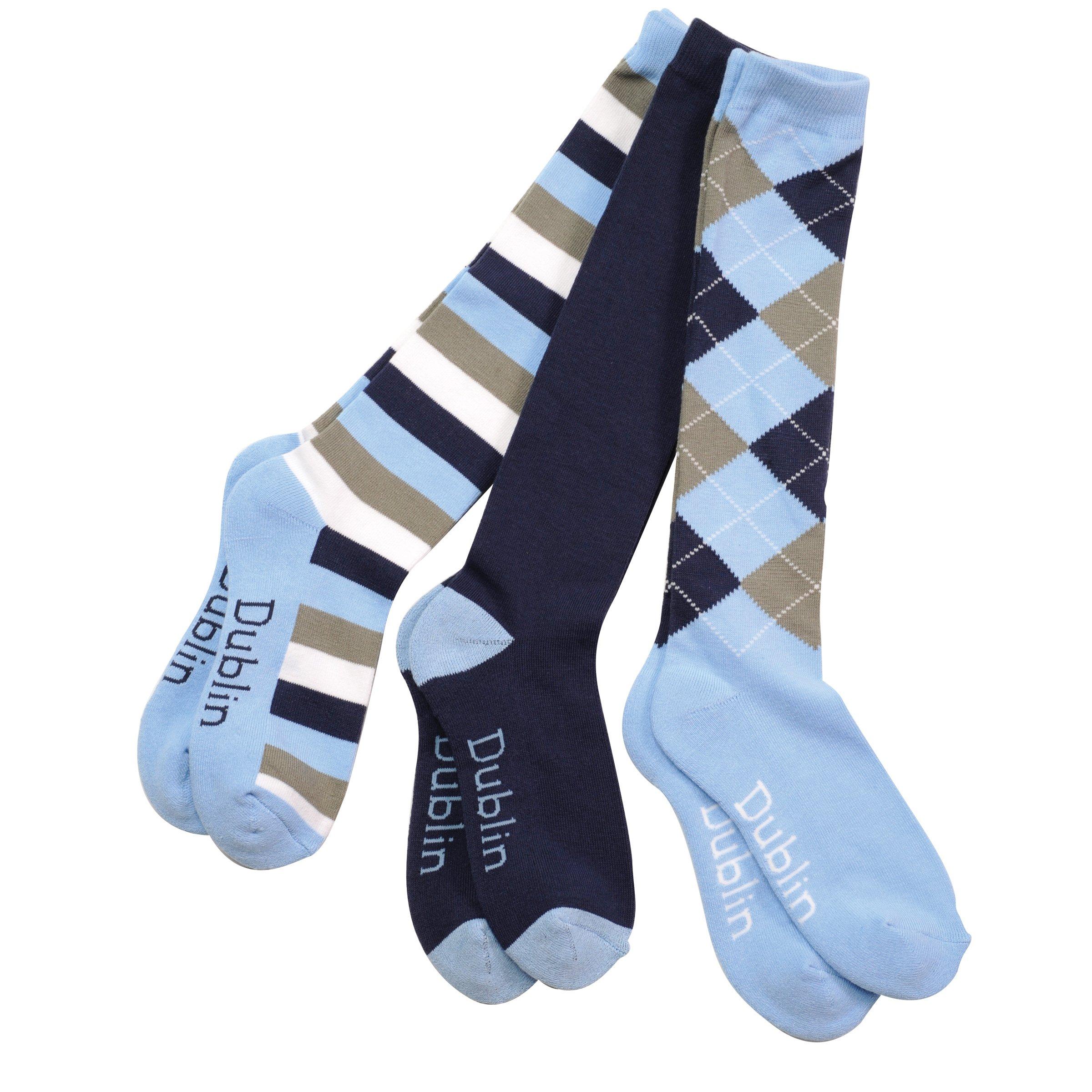 Dublin  Riding Socks 3 Pack - Navy/Sky - Adult OS