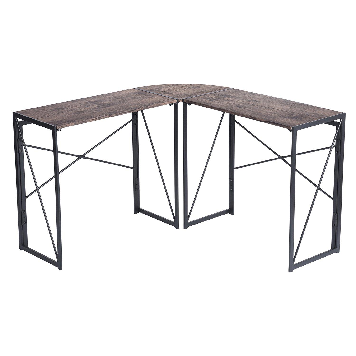 Grey - FurnitureR - L-Shaped Corner Desk with Metal Frame - 3