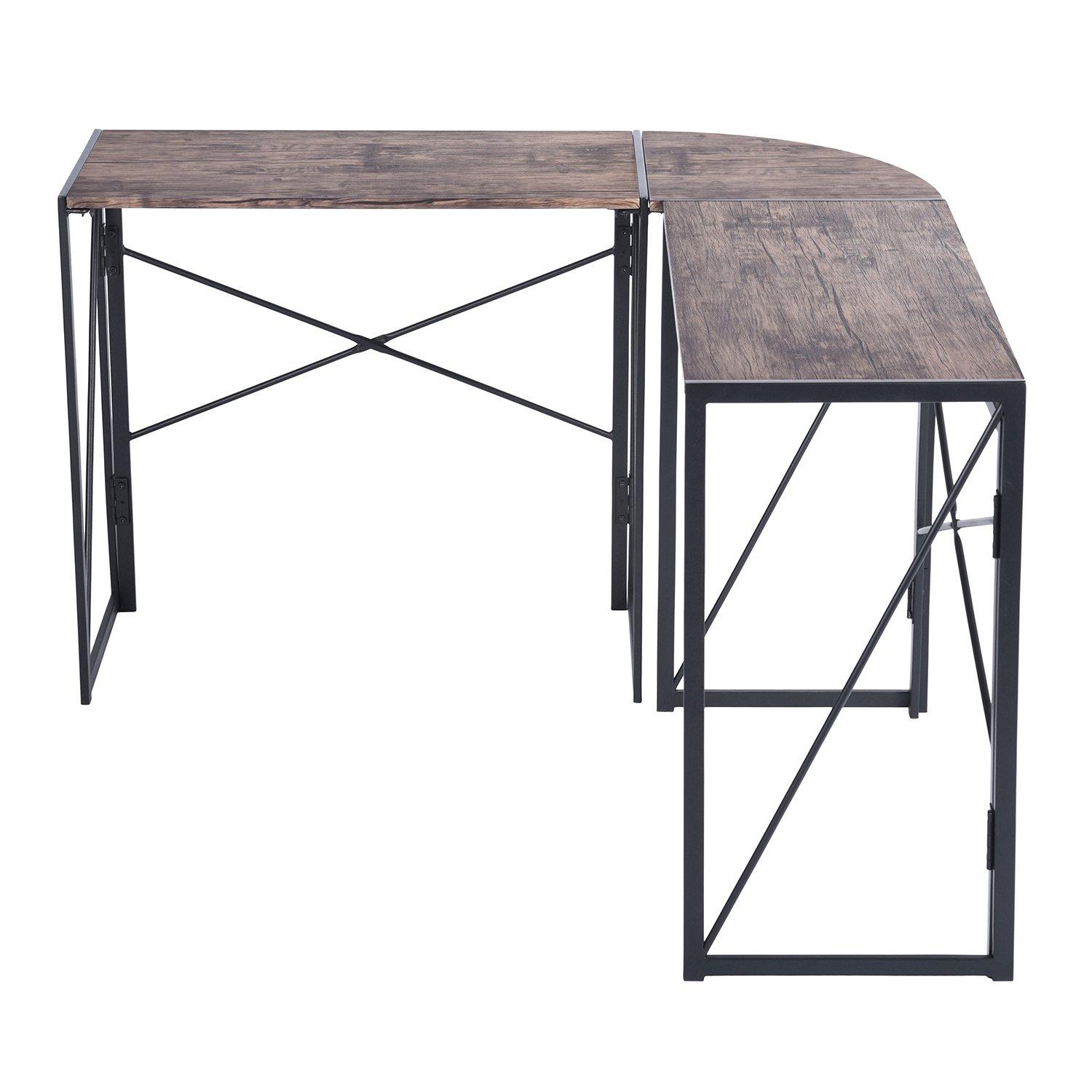 Grey - FurnitureR - L-Shaped Corner Desk with Metal Frame - 4