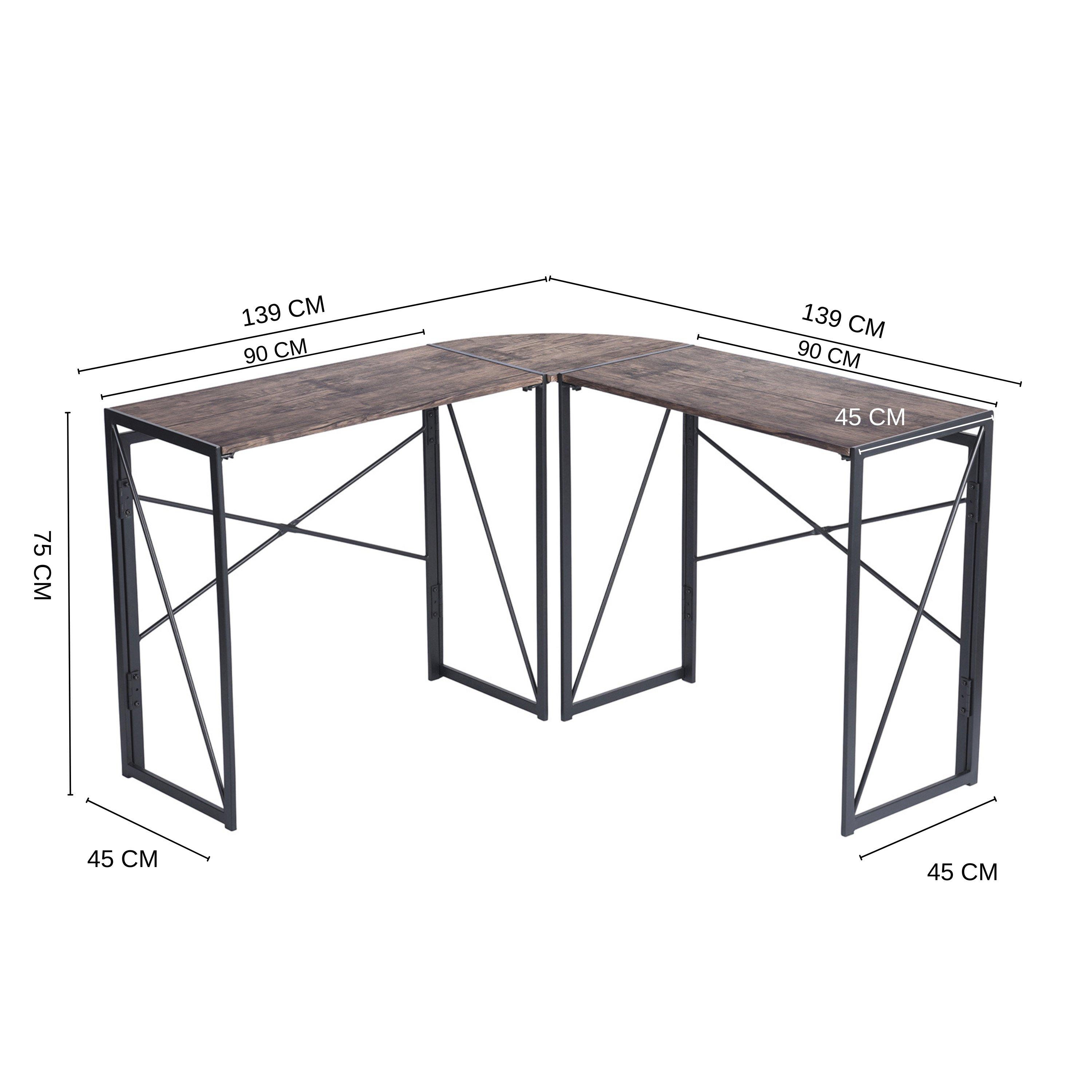 Grey - FurnitureR - L-Shaped Corner Desk with Metal Frame - 8