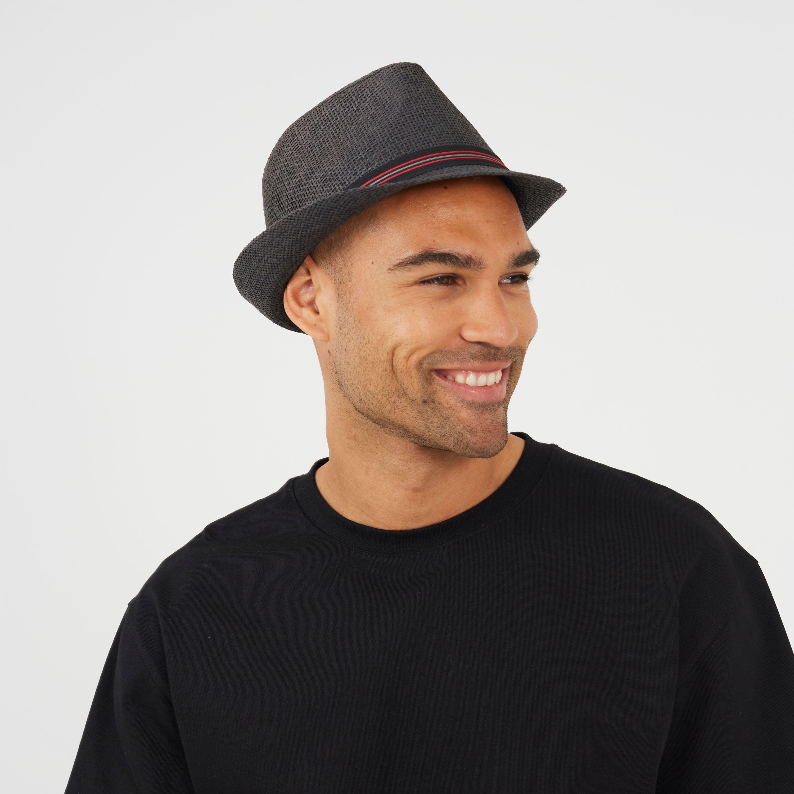 Black - Brave Soul - Trilby Hat with Contrast Tape Detail - 3