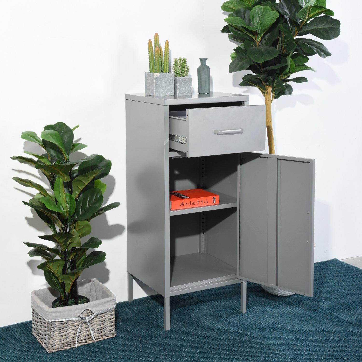 Dark Grey - FurnitureR - Storage Cabinet with Drawer and Door Tall Utility Organizer - 2