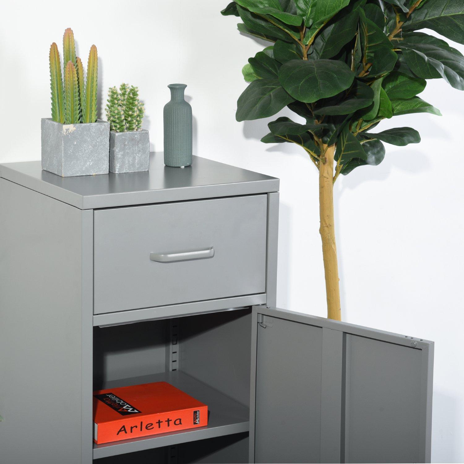 Dark Grey - FurnitureR - Storage Cabinet with Drawer and Door Tall Utility Organizer - 3