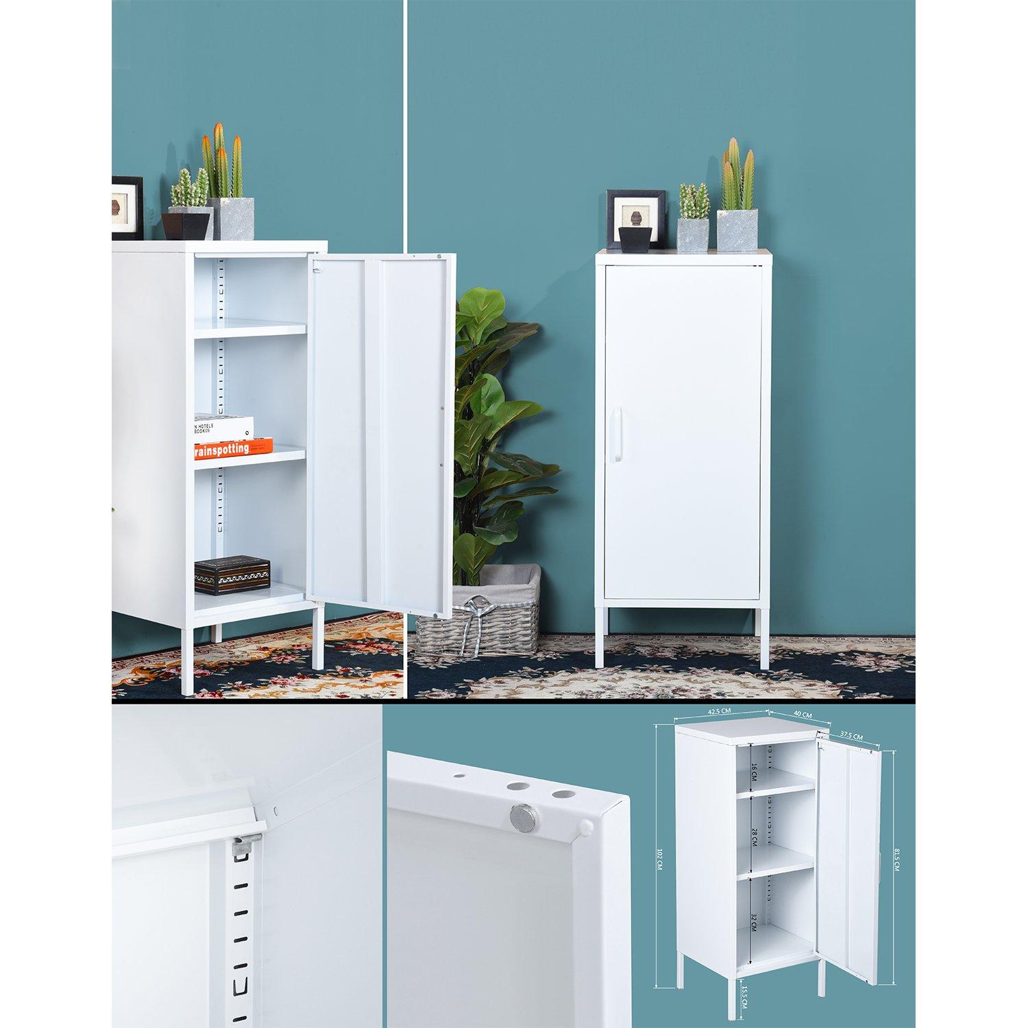 Wit - FurnitureR - Metal Storage Cabinet with 3 Fixed Shelves - 4