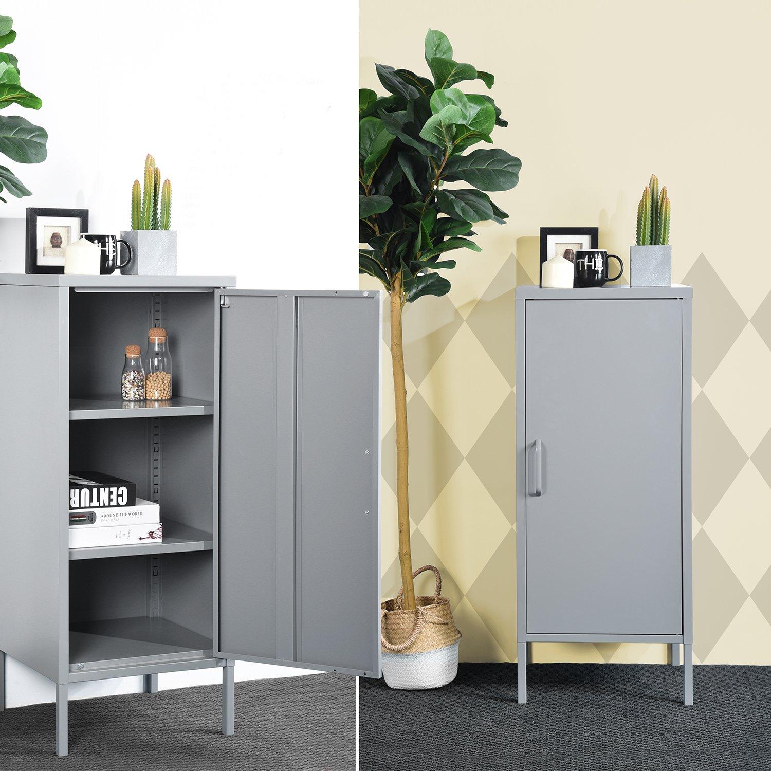 Dark Grey - FurnitureR - Storage Cabinet with 3 Fixed Shelves - 2