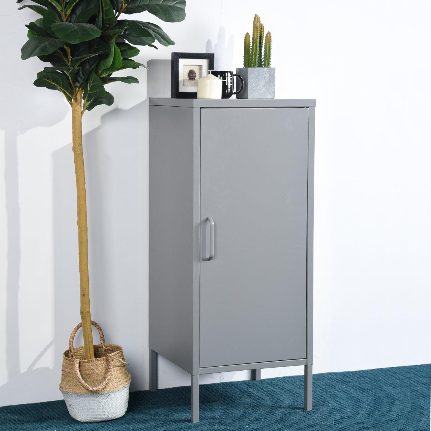 Dark Grey - FurnitureR - Storage Cabinet with 3 Fixed Shelves - 3