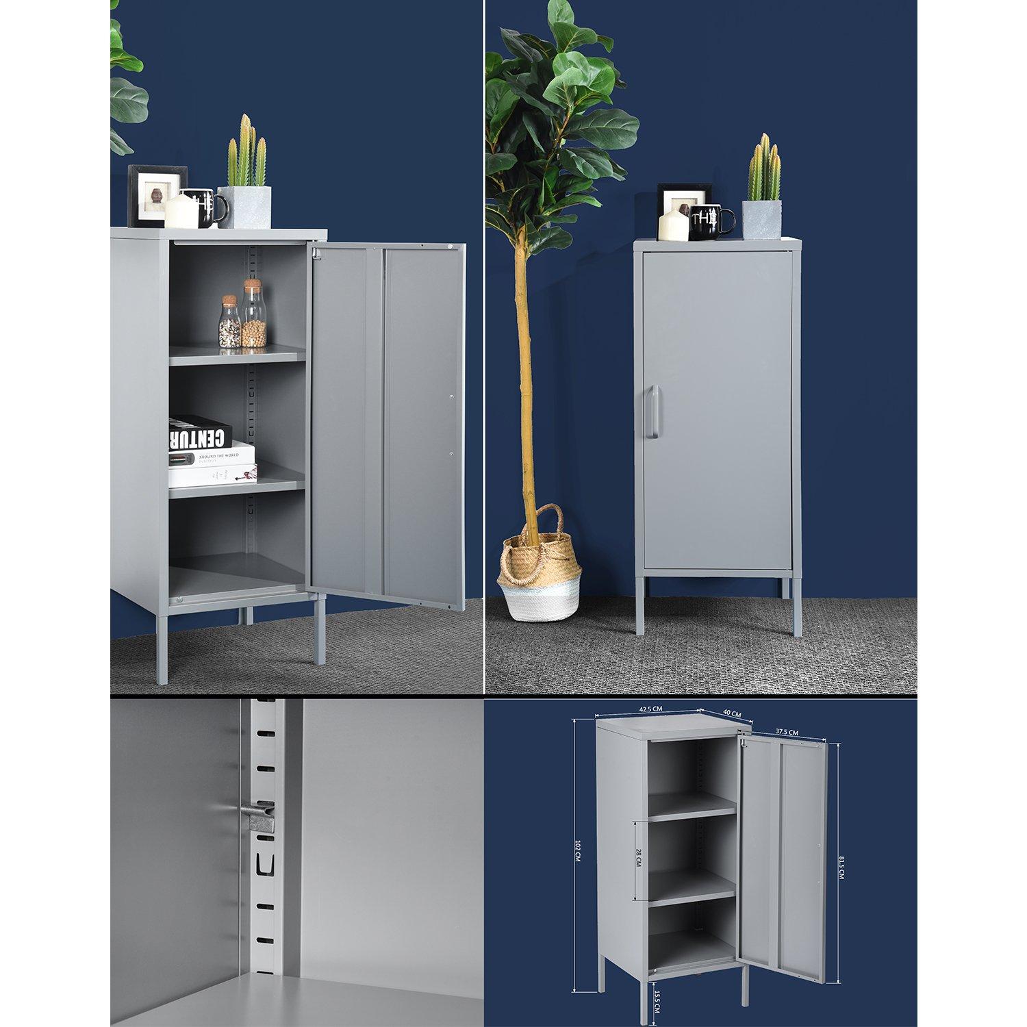 Dark Grey - FurnitureR - Storage Cabinet with 3 Fixed Shelves - 4