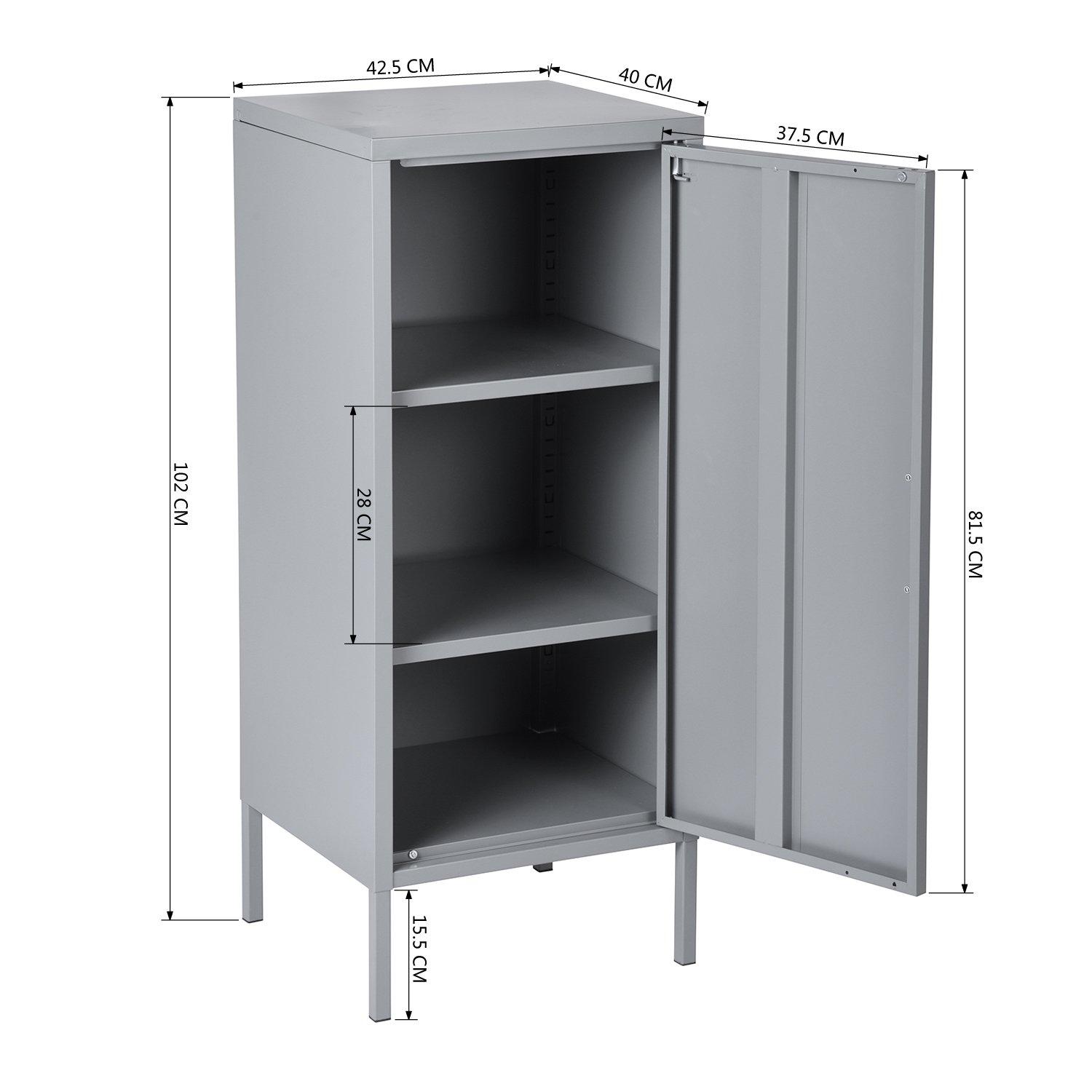 Dark Grey - FurnitureR - Storage Cabinet with 3 Fixed Shelves - 9