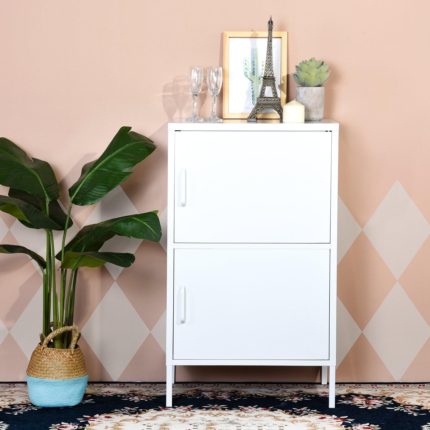 White - FurnitureR - Metal Storage Cabinet with 2 Doors Tall Utility Cupboard with Shelves 102 cm High Organizer - 1