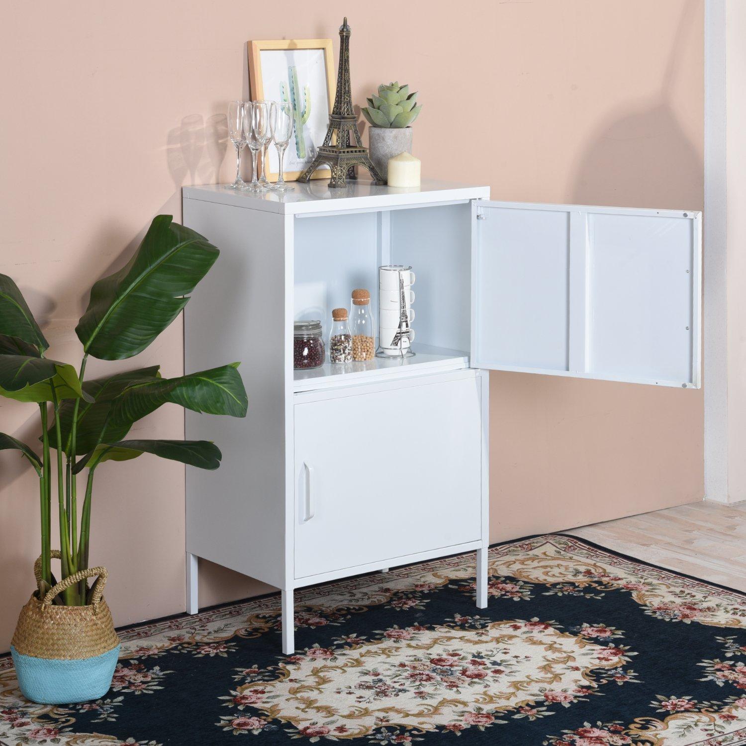 Wit - FurnitureR - Metal Storage Cabinet with 2 Doors Tall Utility Cupboard with Shelves 102 cm High Organizer - 2