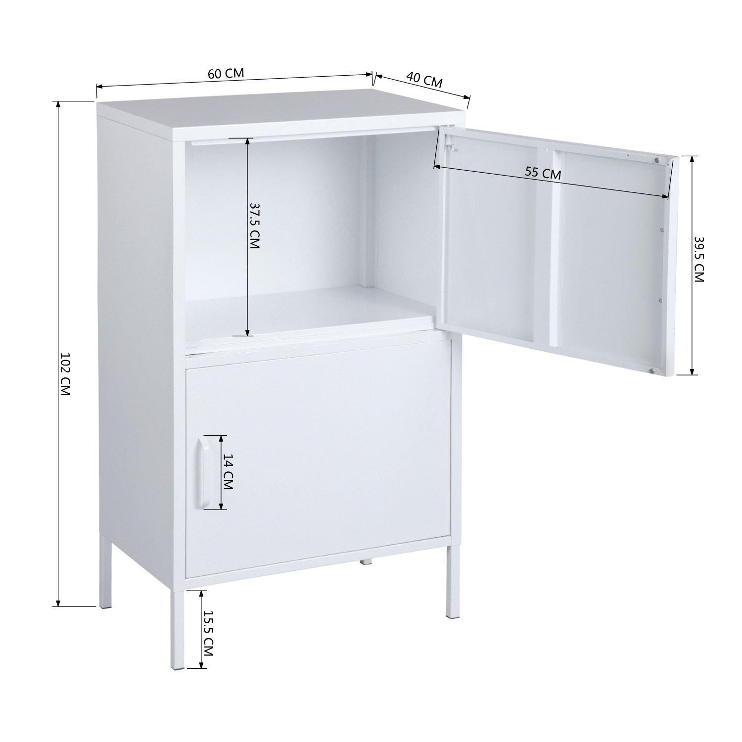 Wit - FurnitureR - Metal Storage Cabinet with 2 Doors Tall Utility Cupboard with Shelves 102 cm High Organizer - 11