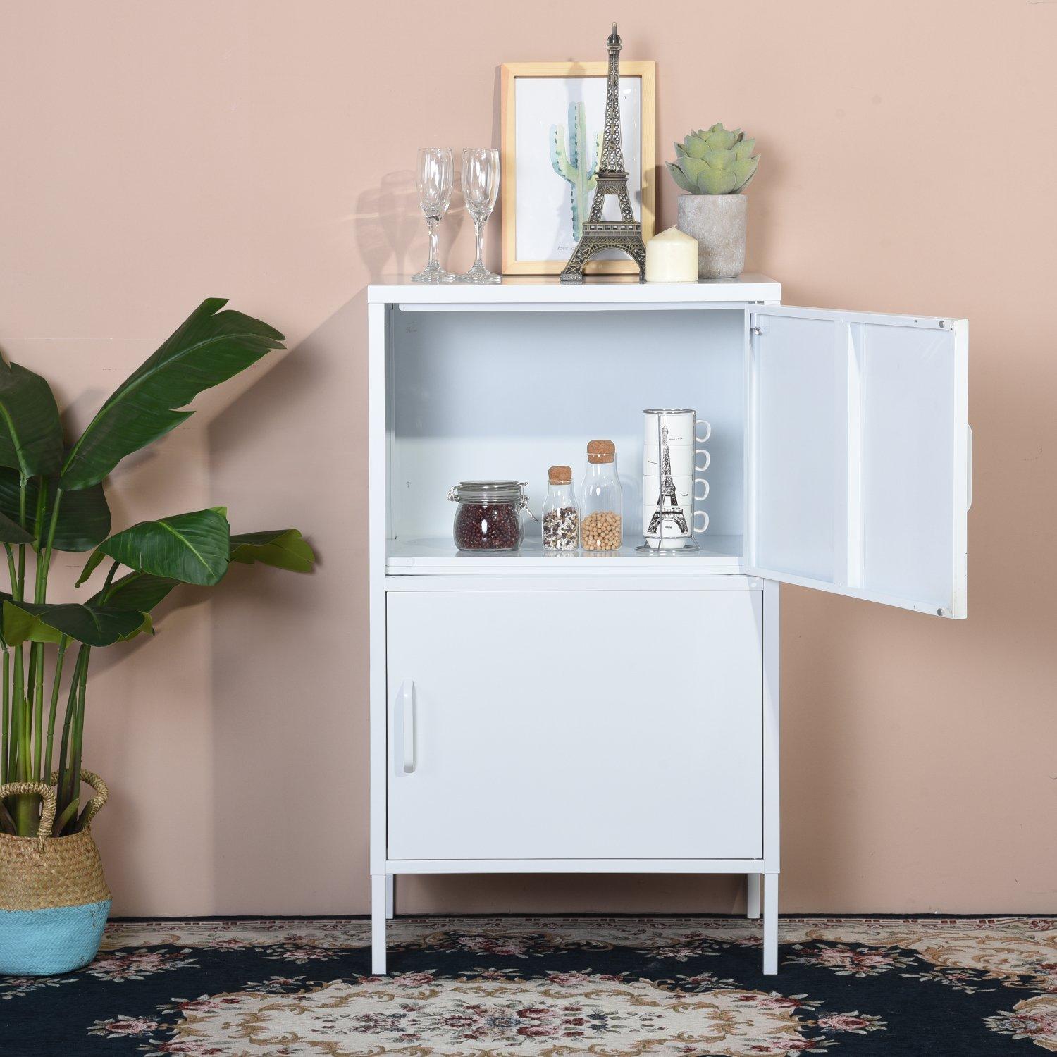 Wit - FurnitureR - Metal Storage Cabinet with 2 Doors Tall Utility Cupboard with Shelves 102 cm High Organizer - 3