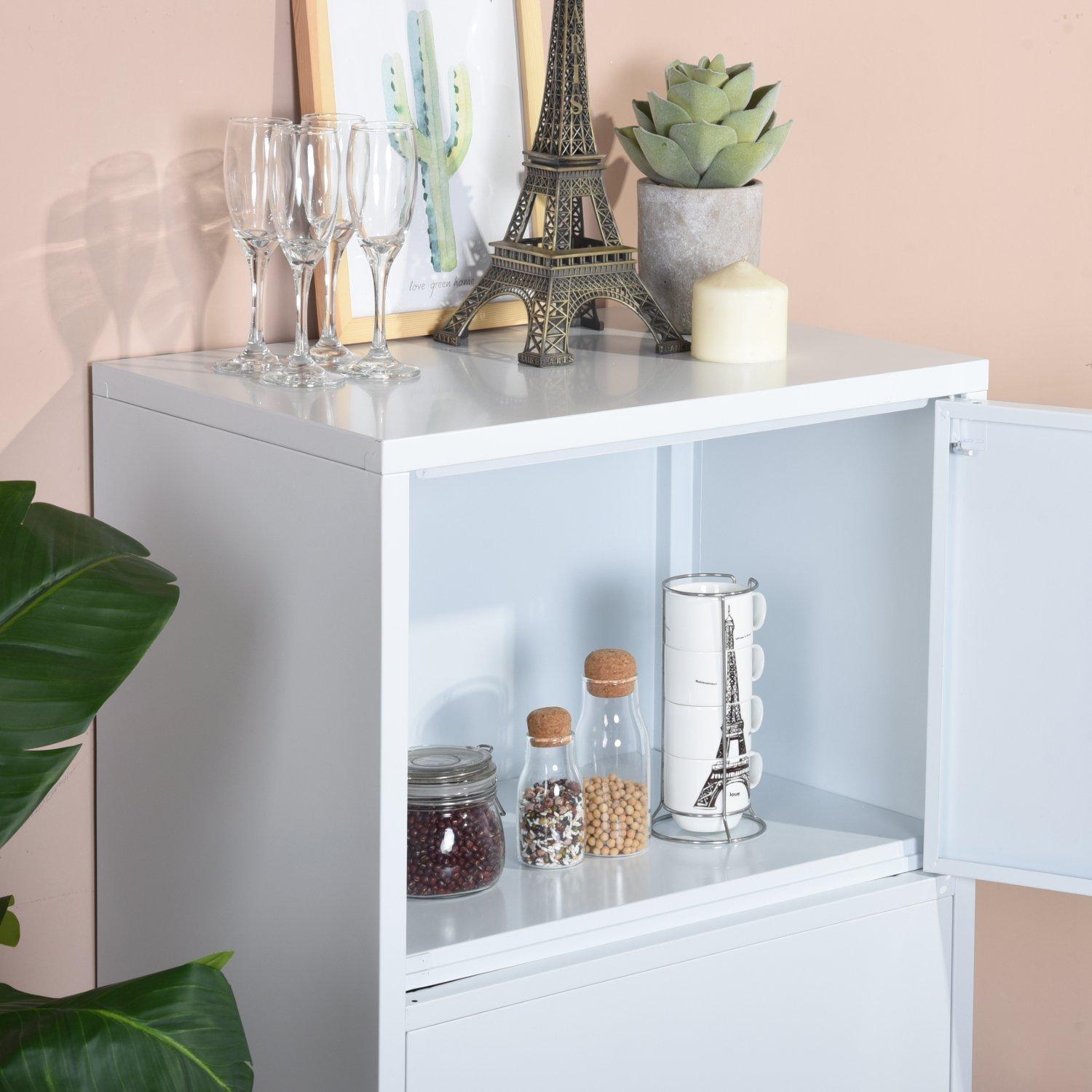 Wit - FurnitureR - Metal Storage Cabinet with 2 Doors Tall Utility Cupboard with Shelves 102 cm High Organizer - 4