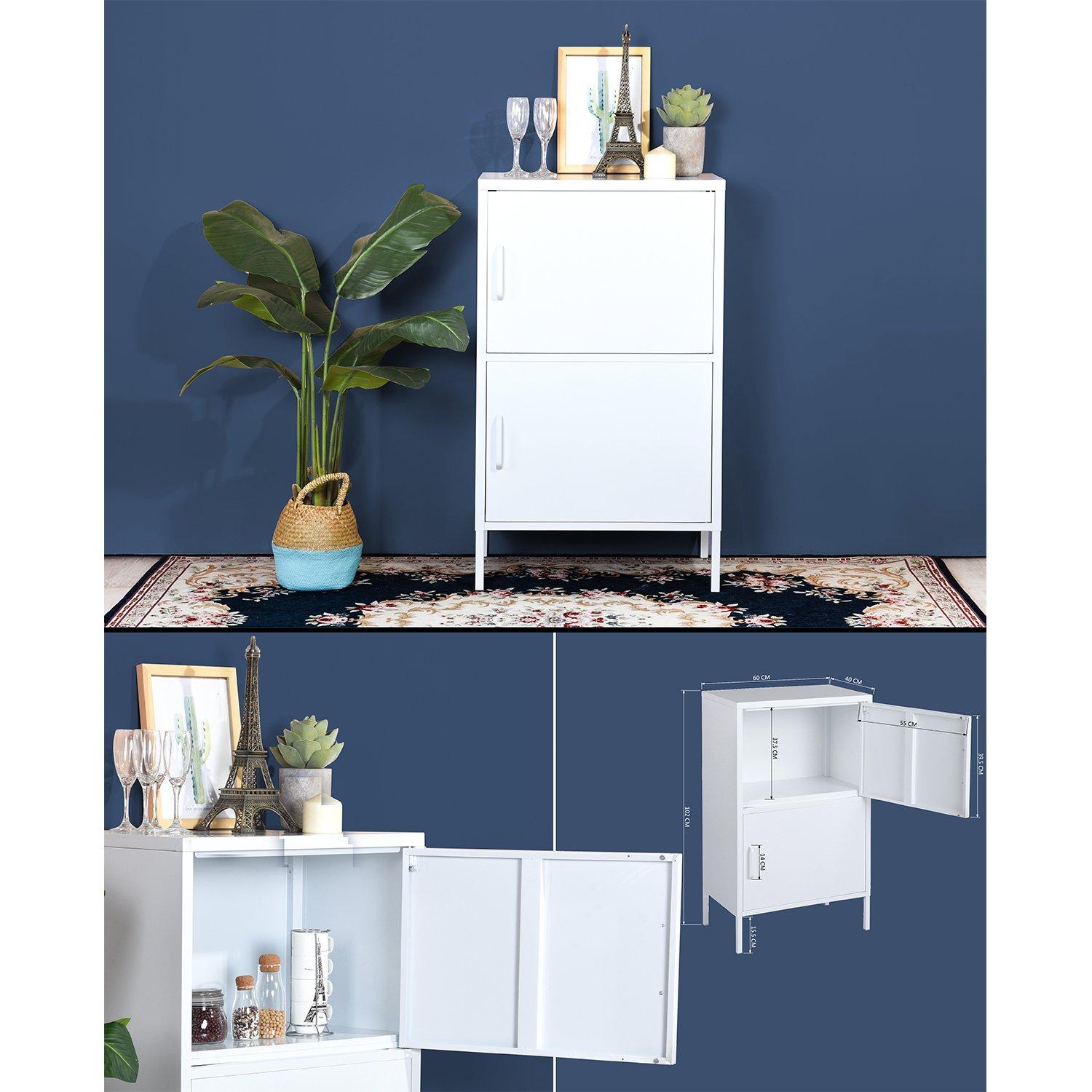 Wit - FurnitureR - Metal Storage Cabinet with 2 Doors Tall Utility Cupboard with Shelves 102 cm High Organizer - 5