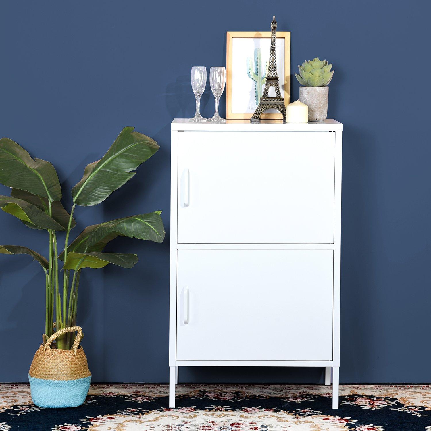 Wit - FurnitureR - Metal Storage Cabinet with 2 Doors Tall Utility Cupboard with Shelves 102 cm High Organizer - 6