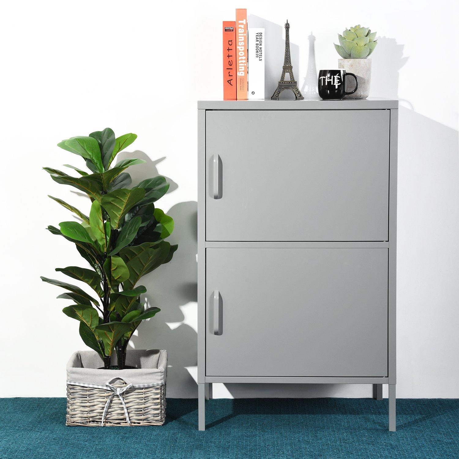 Dark Grey - FurnitureR - Storage Cabinet with 2 Doors Tall Utility Cupboard with Shelves 102 cm High Organizer - 1