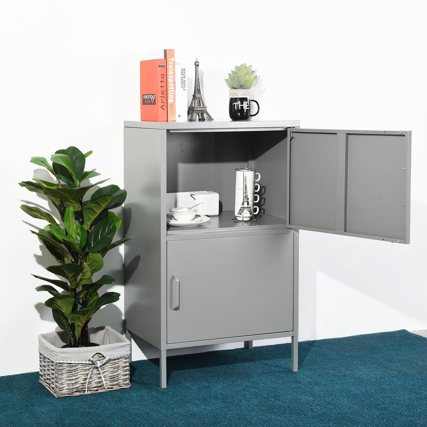 Dark Grey - FurnitureR - Storage Cabinet with 2 Doors Tall Utility Cupboard with Shelves 102 cm High Organizer - 2
