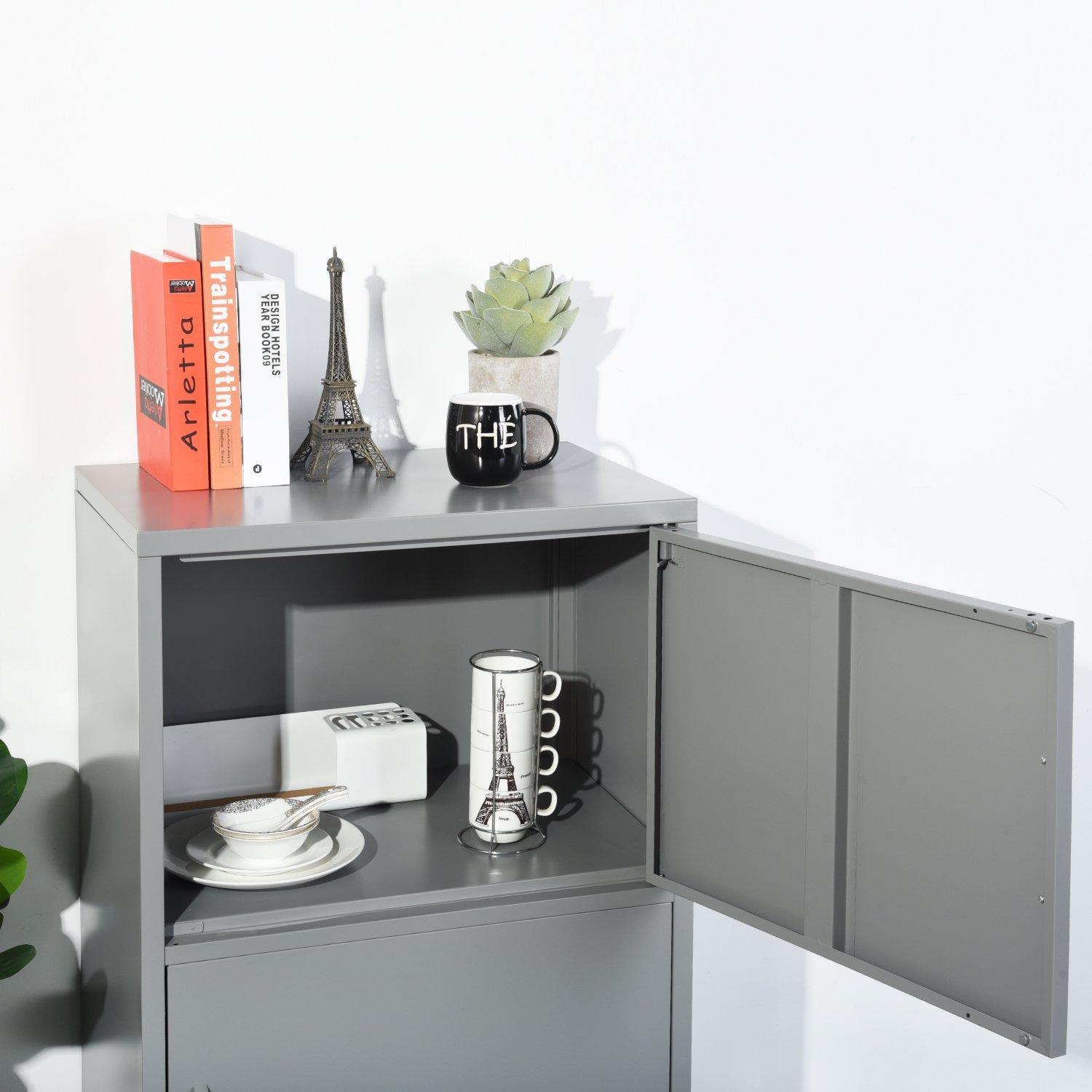 Dark Grey - FurnitureR - Storage Cabinet with 2 Doors Tall Utility Cupboard with Shelves 102 cm High Organizer - 3