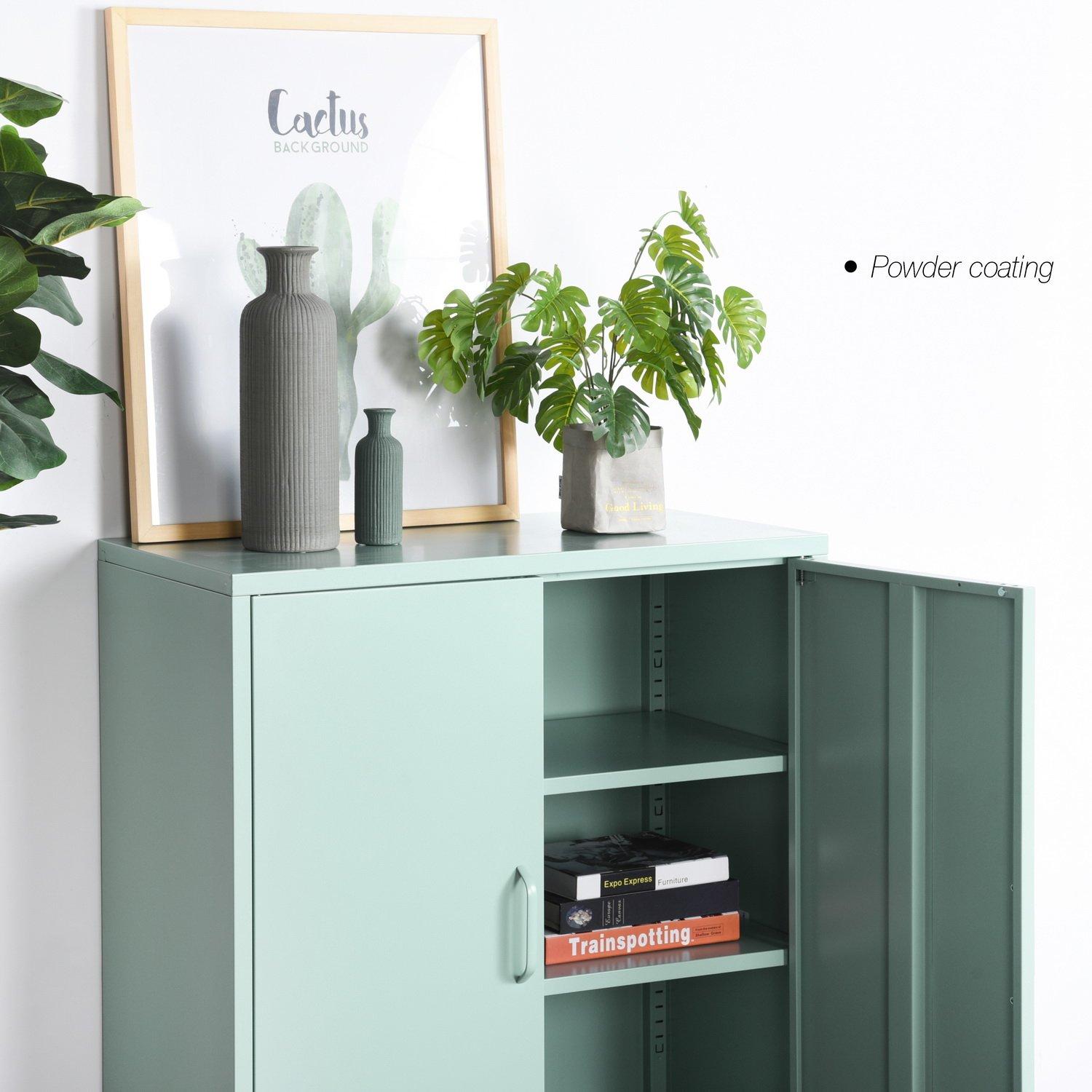 Light Green - FurnitureR - Cabinet with Adjustable Shelves Metal Frame 80 x 40 x 101.5 cm - 2