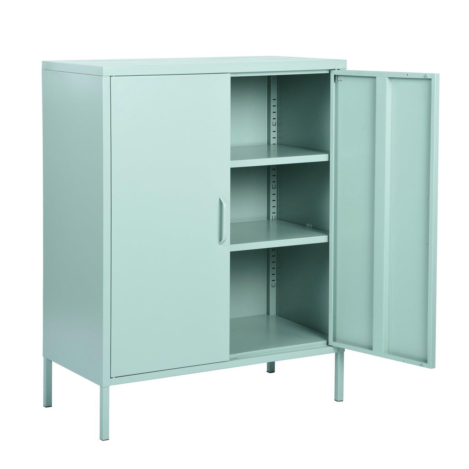 Light Green - FurnitureR - Cabinet with Adjustable Shelves Metal Frame 80 x 40 x 101.5 cm - 6