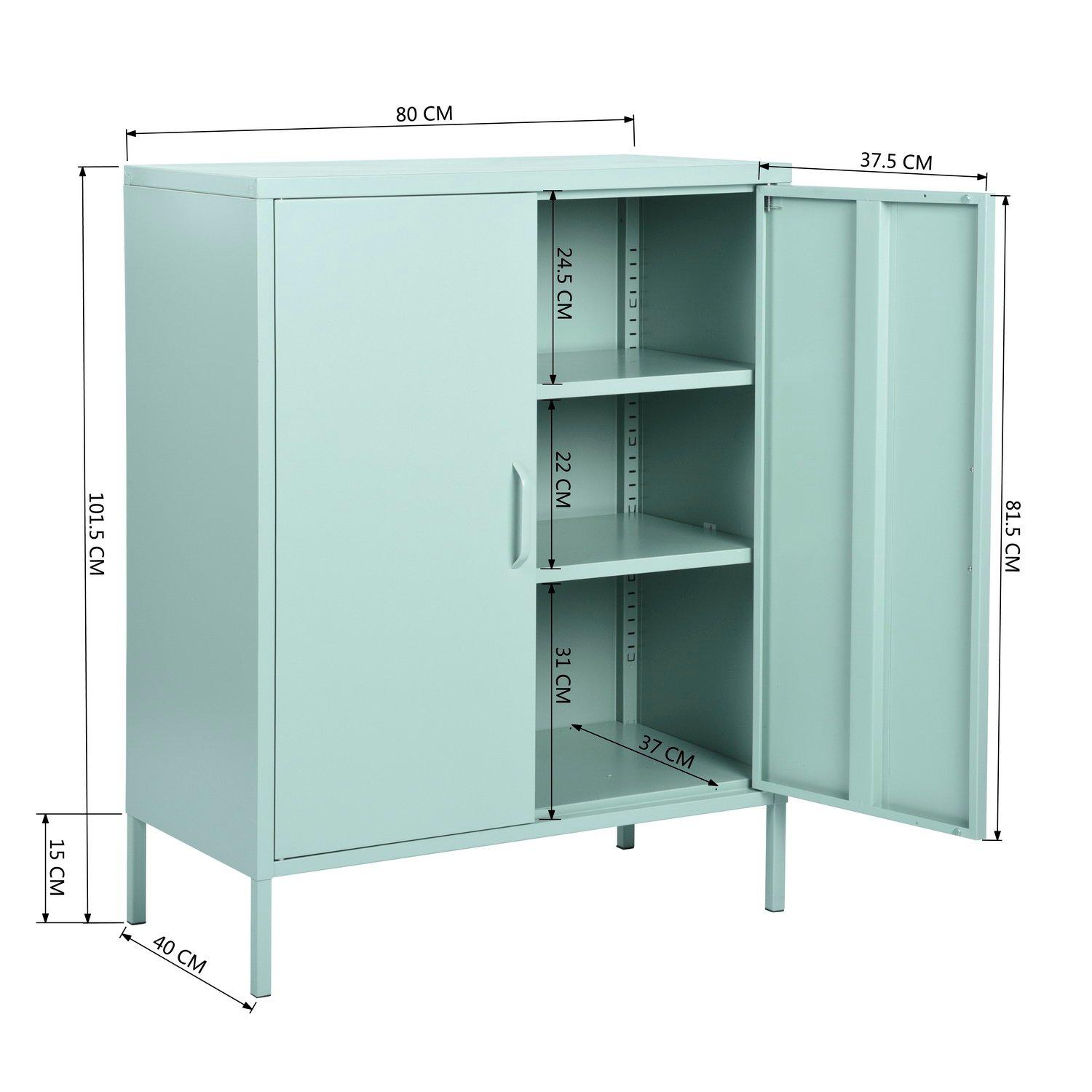 Light Green - FurnitureR - Cabinet with Adjustable Shelves Metal Frame 80 x 40 x 101.5 cm - 8