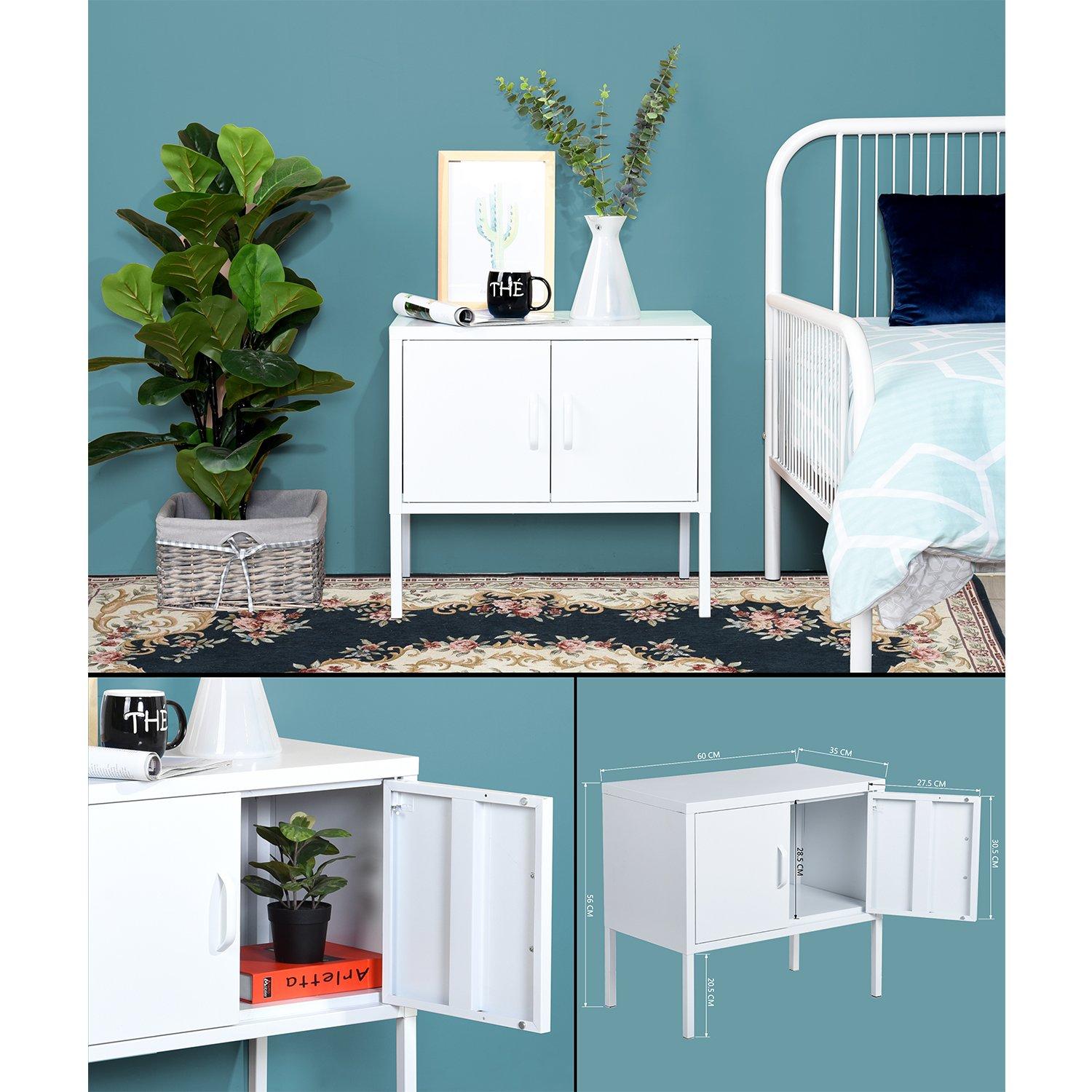 White - FurnitureR - Metal Side Cabinet with Dual Doors 60 x 35 x 56 cm - 3